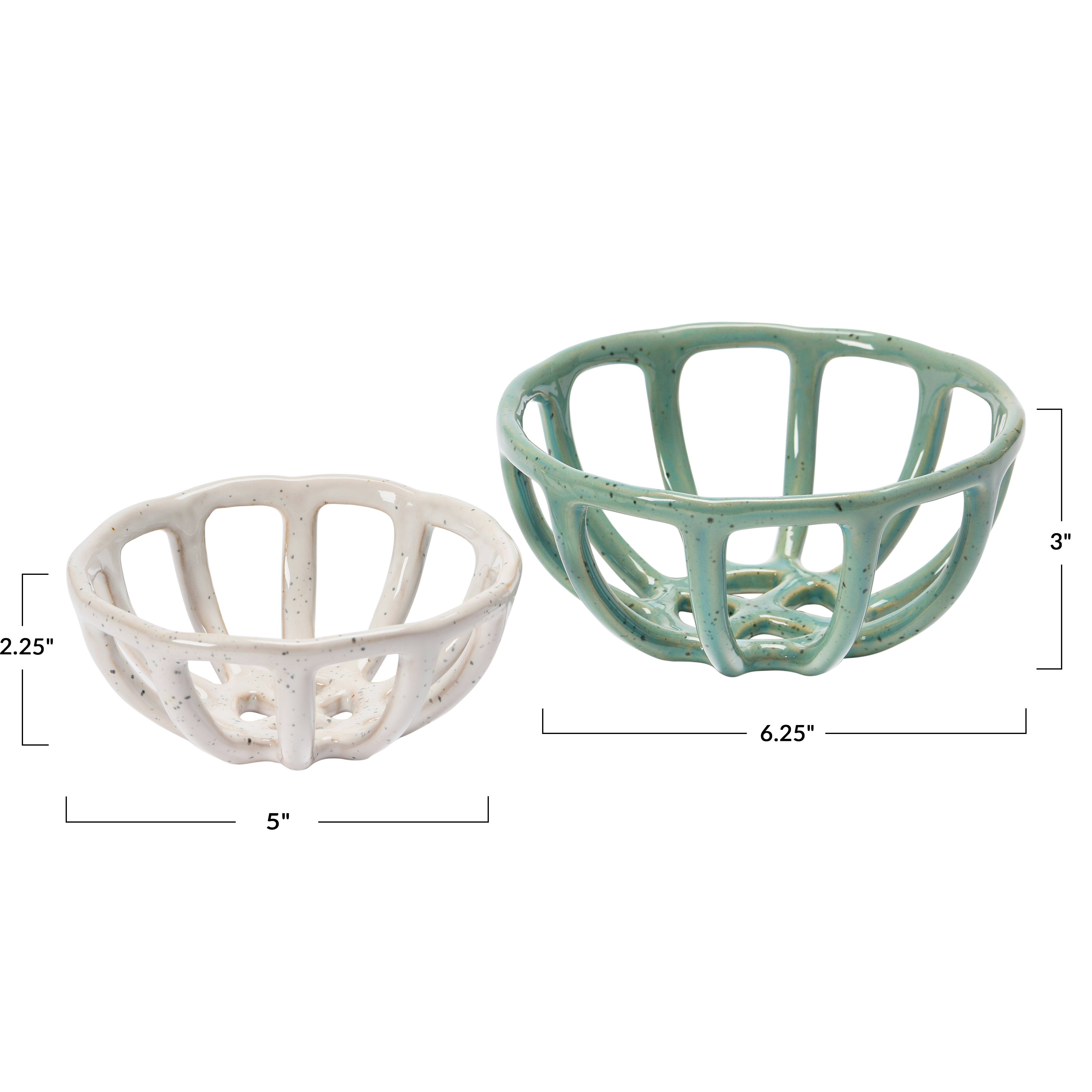 Hello Honey® Green & White Stoneware Basket Set