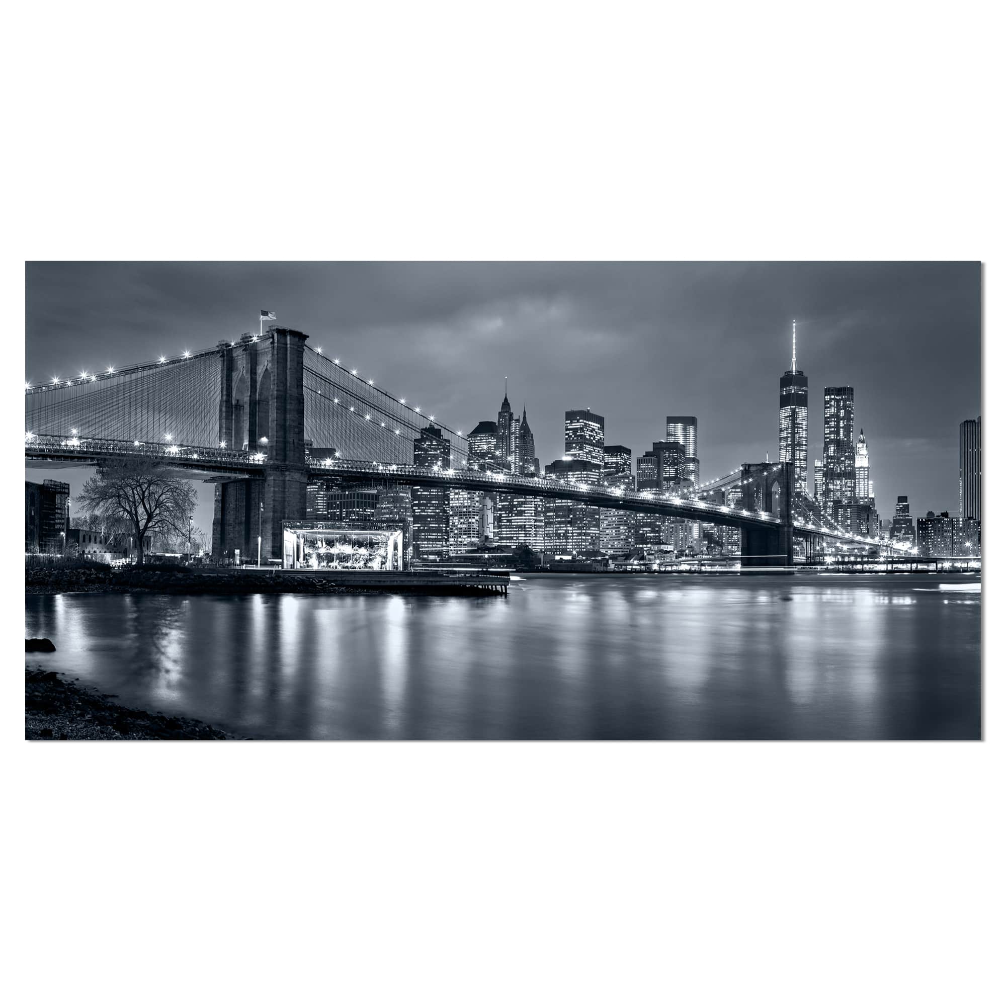 Designart - Panorama New York City at Night - Cityscape Canvas Print