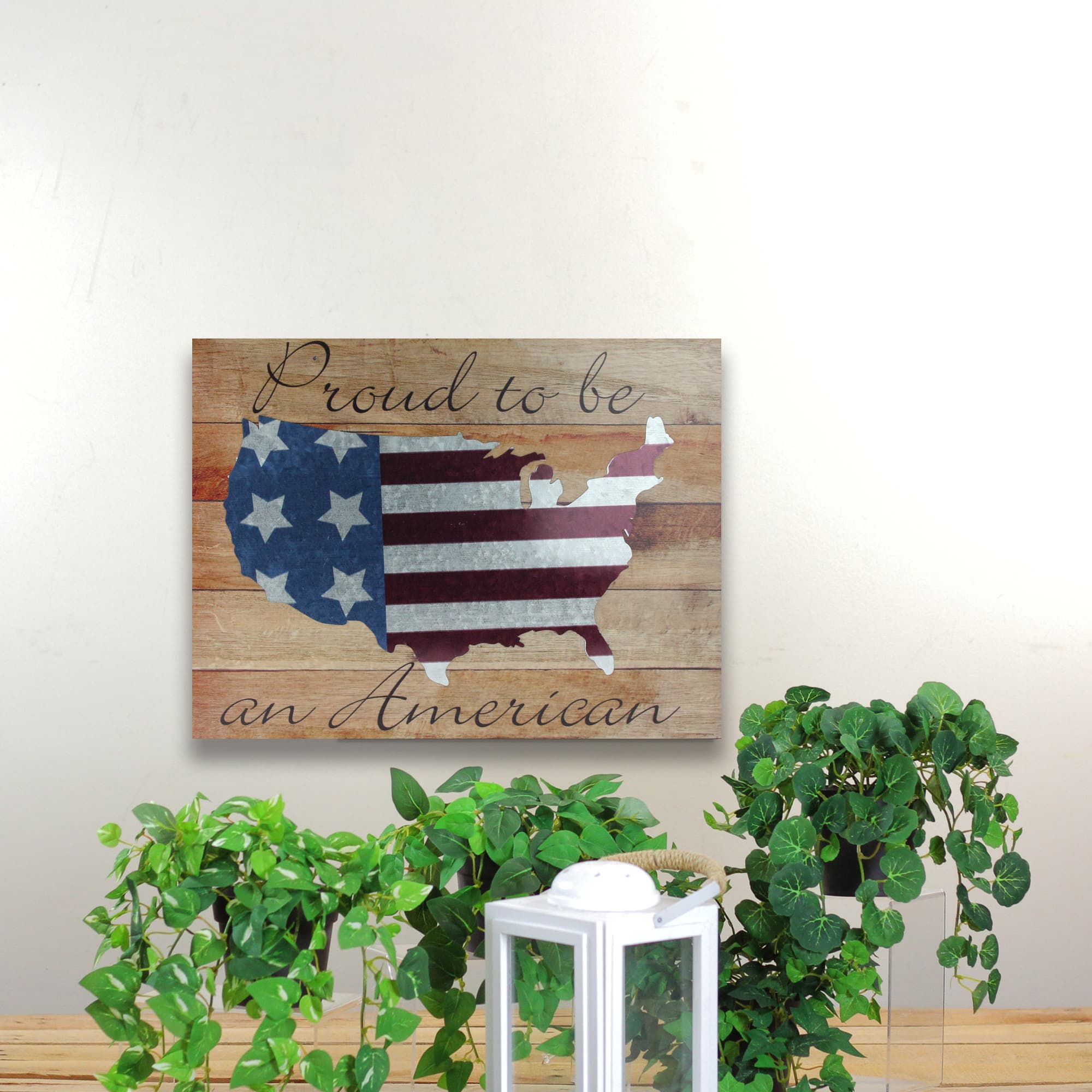 16&#x22; Stars and Stripes Wooden USA Map Wall Art 