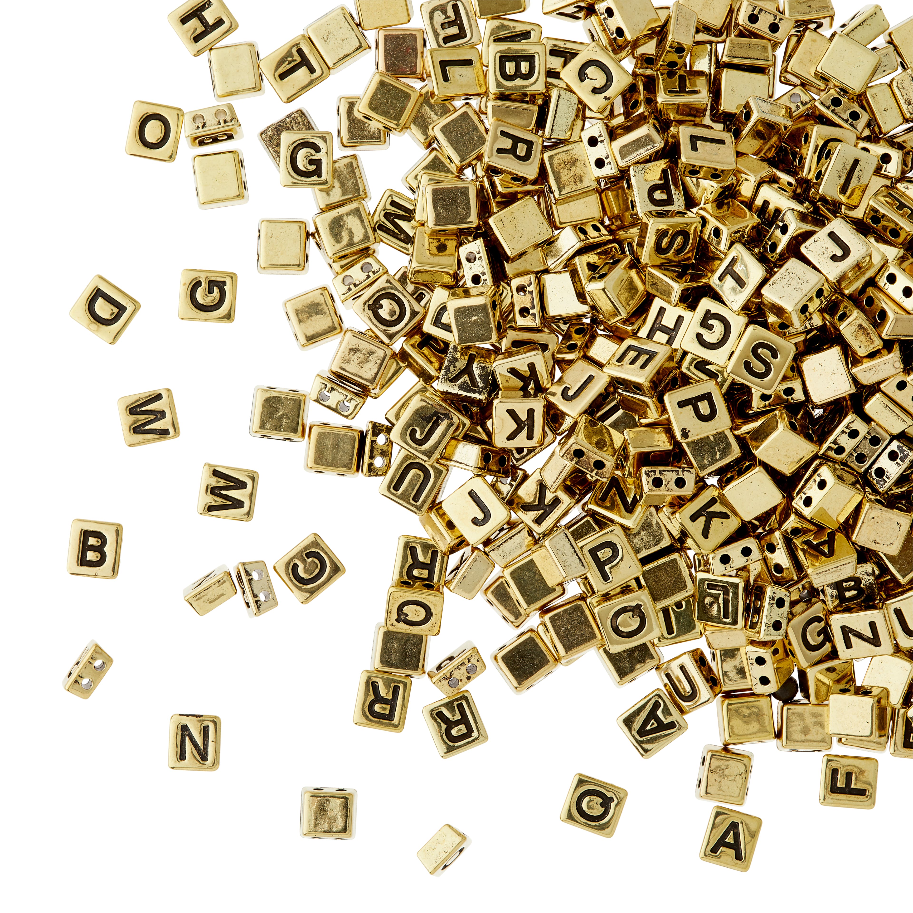 6mm Mixed Letter Cube Metalized Plastic Beads, Antique Gold, Pack of 50 -  Golden Age Beads