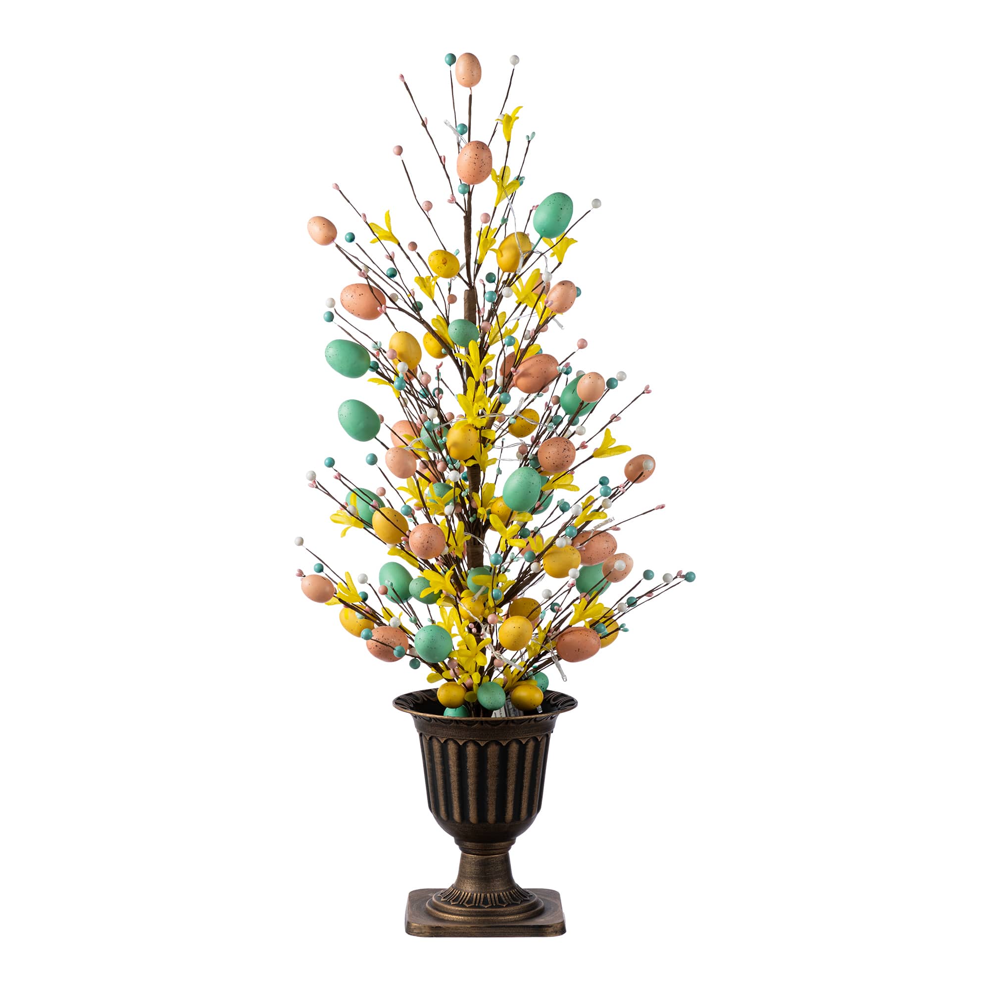 Glitzhome® 36" Lighted Easter Egg & Flower Urn Porch Tree with Timer