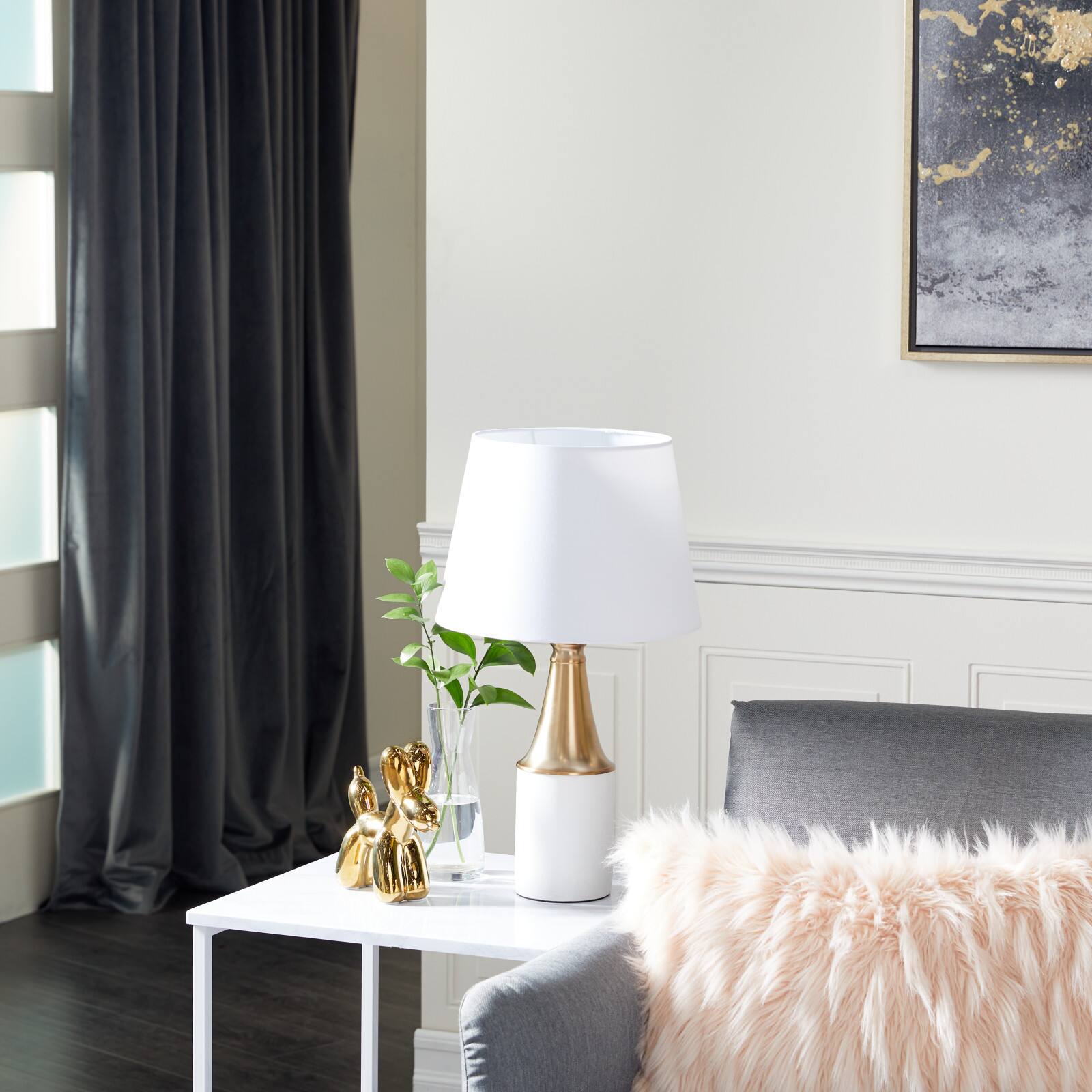 CosmoLiving by Cosmopolitan White Metal Traditional Table Lamp, 21" x 12" x 12"