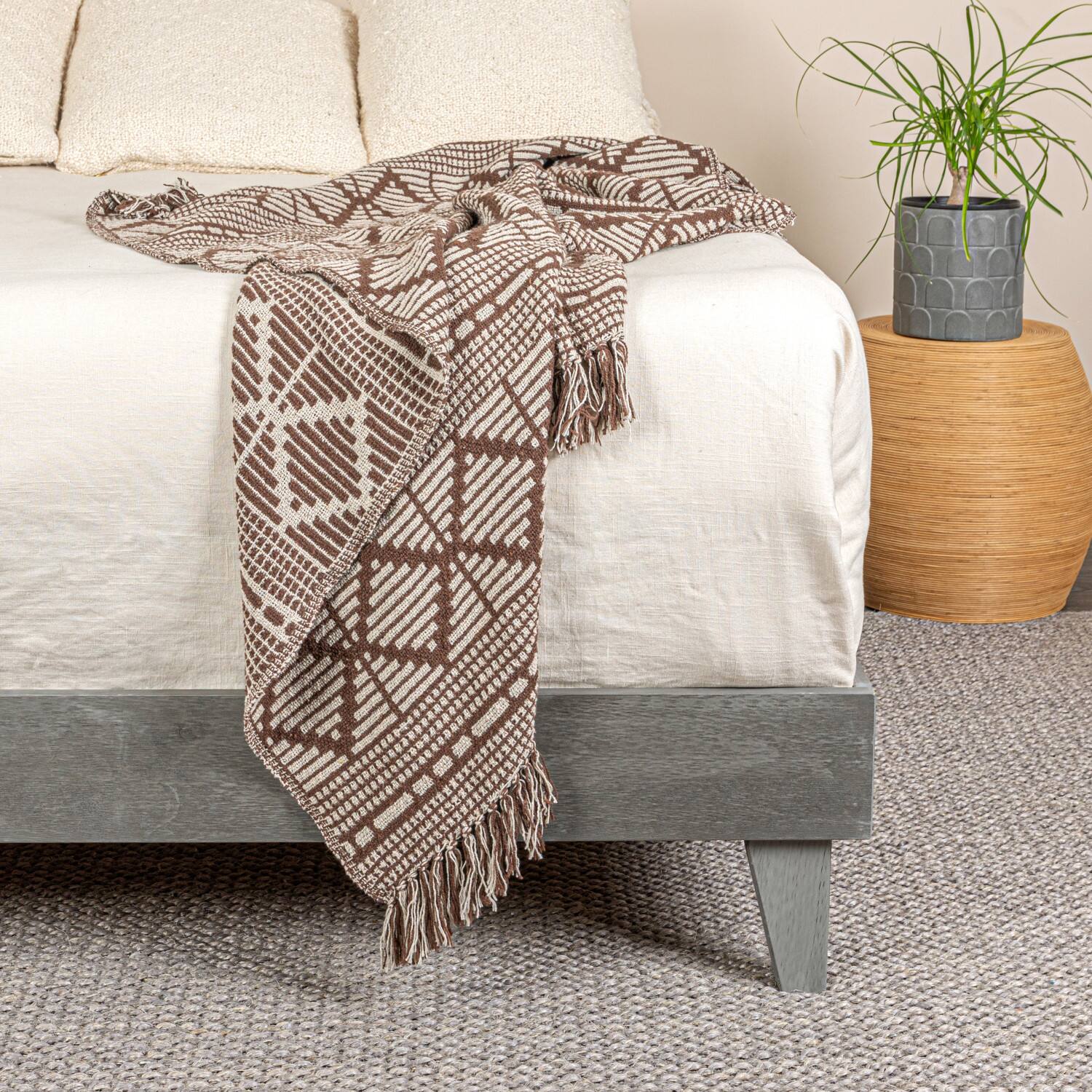 Hello Honey® Brown & Beige Diamond Soft Recycled Cotton Blend Throw
