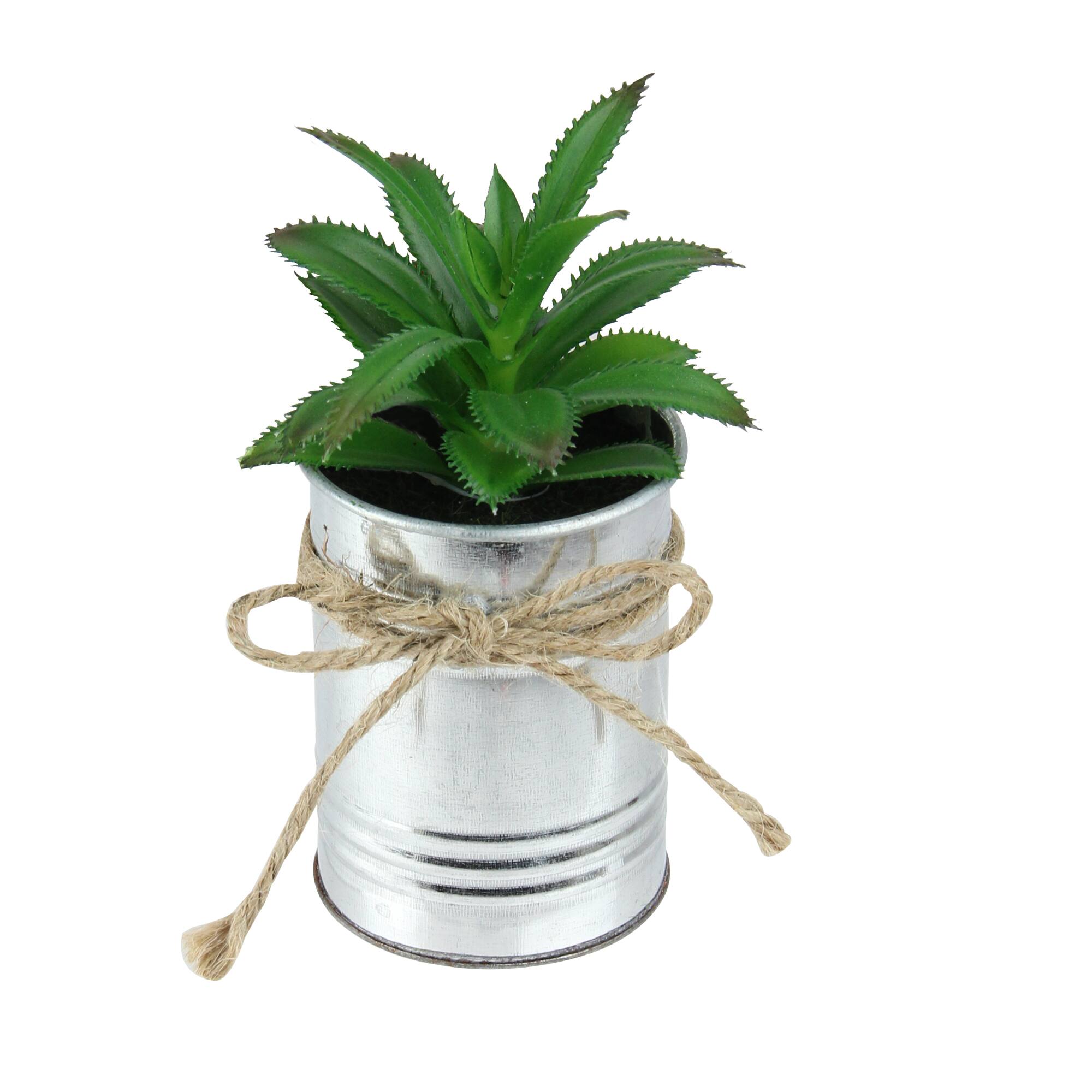 7&#x22; Tropical Green Artificial Mini Plant in Tin Planter