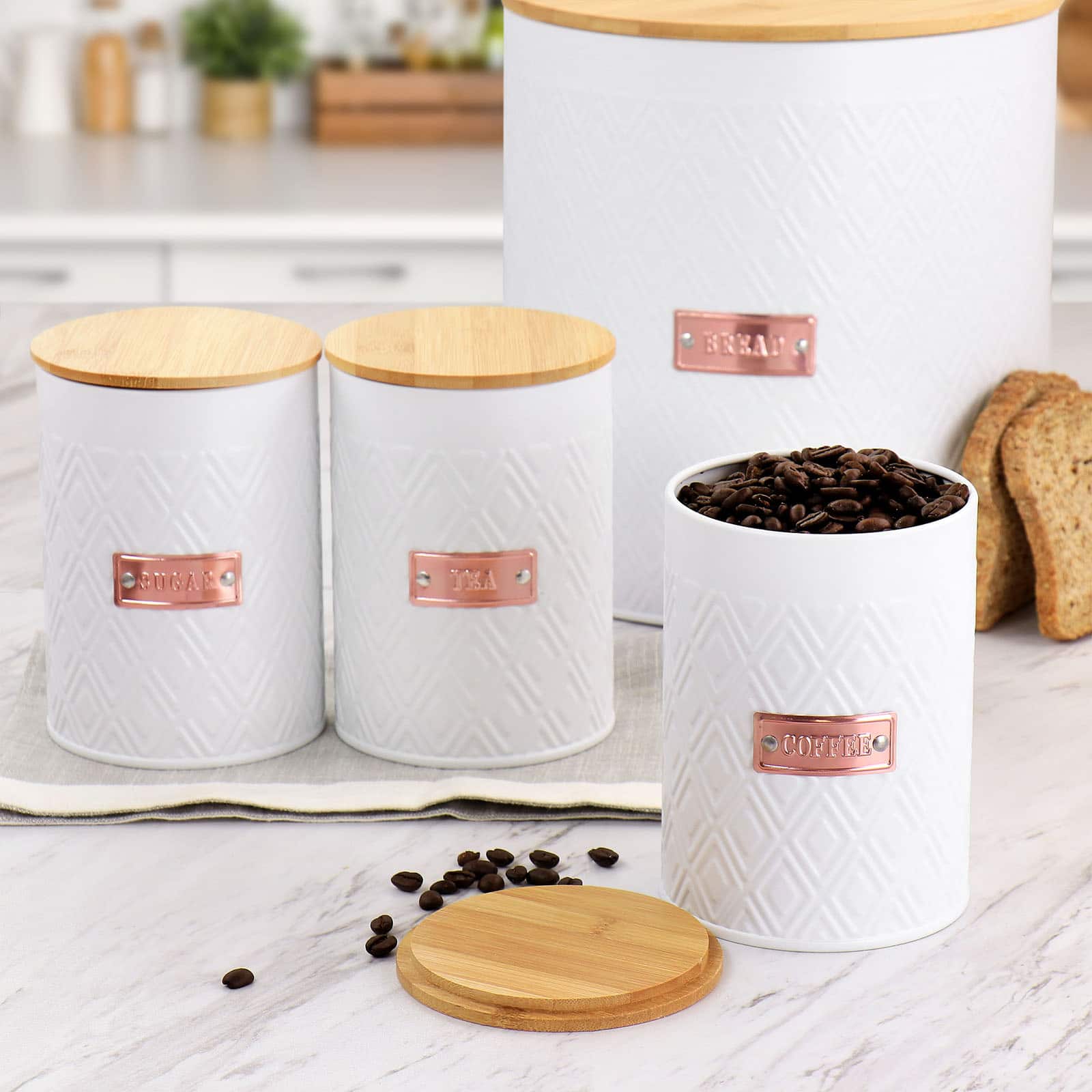 MegaChef White Iron Canister Set