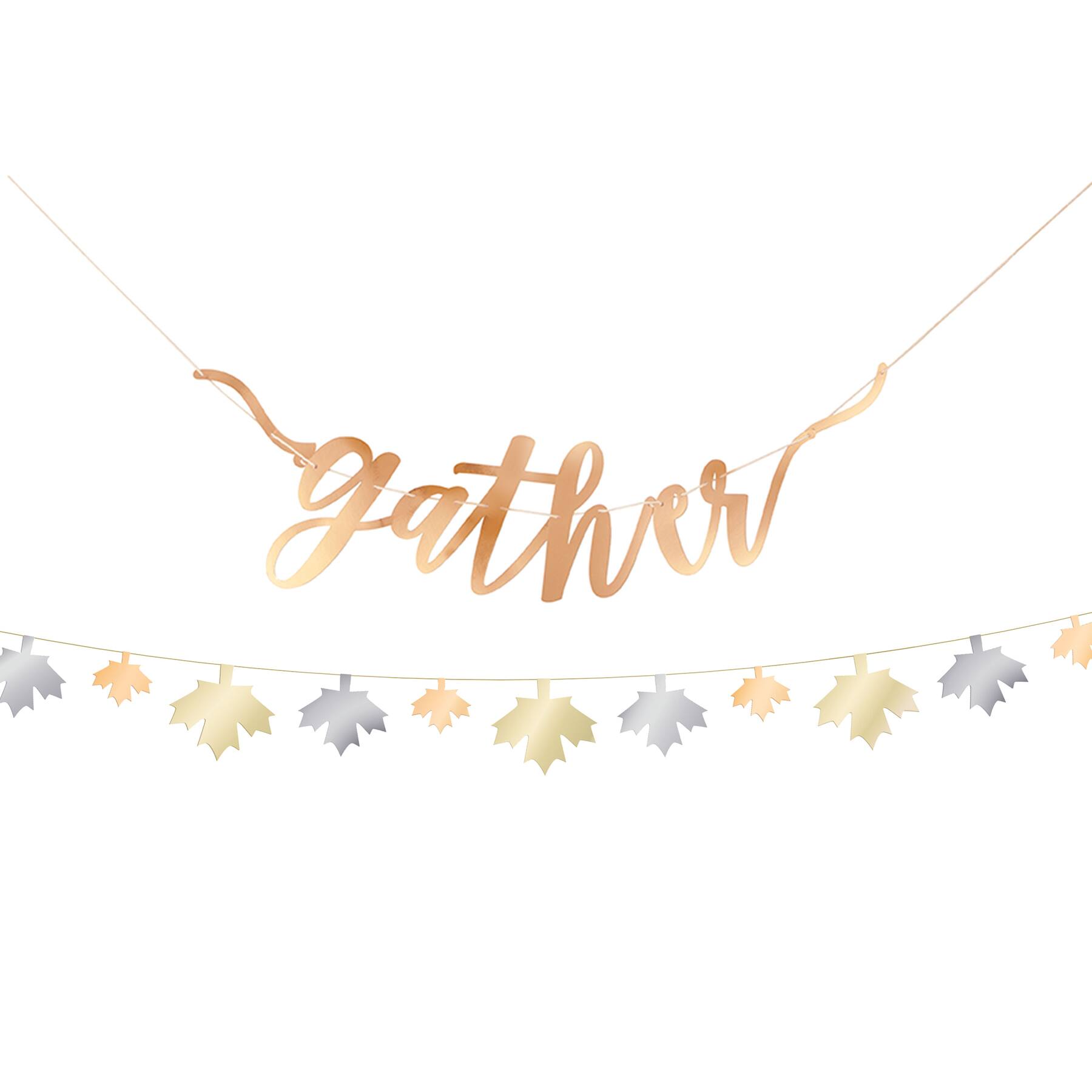Fall Leaf And Gather Banners Set Thanksgiving Decorations