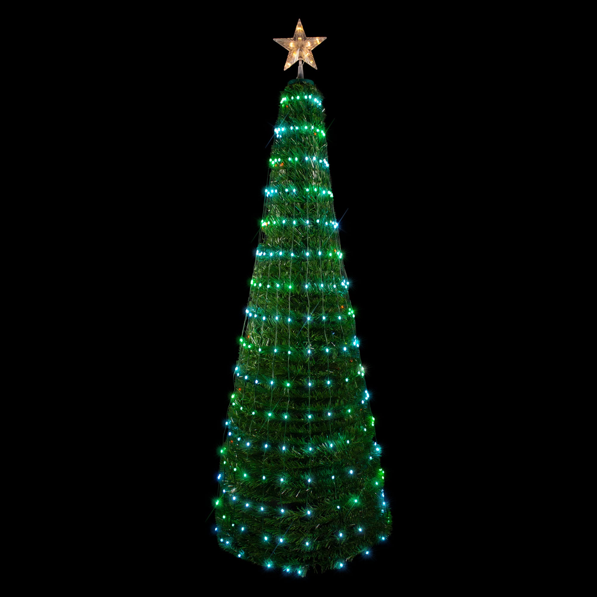6ft. Pre-Lit Green Pop Up Artificial Outdoor Christmas Tree, Multiple Function Color-Changing Lights