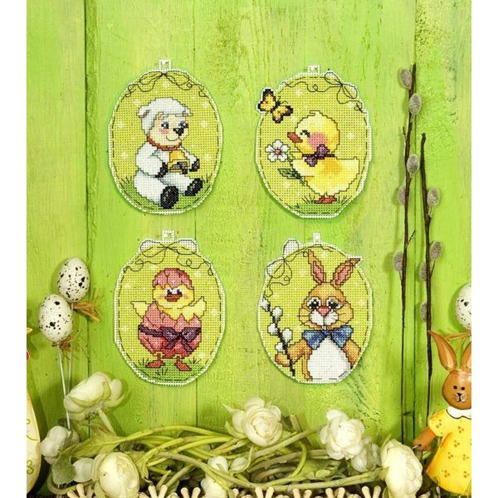 Orchidea Plastic Canvas Counted Cross Stitch Kit With Plastic Canvas Easter Eggs Set of 4 Designs