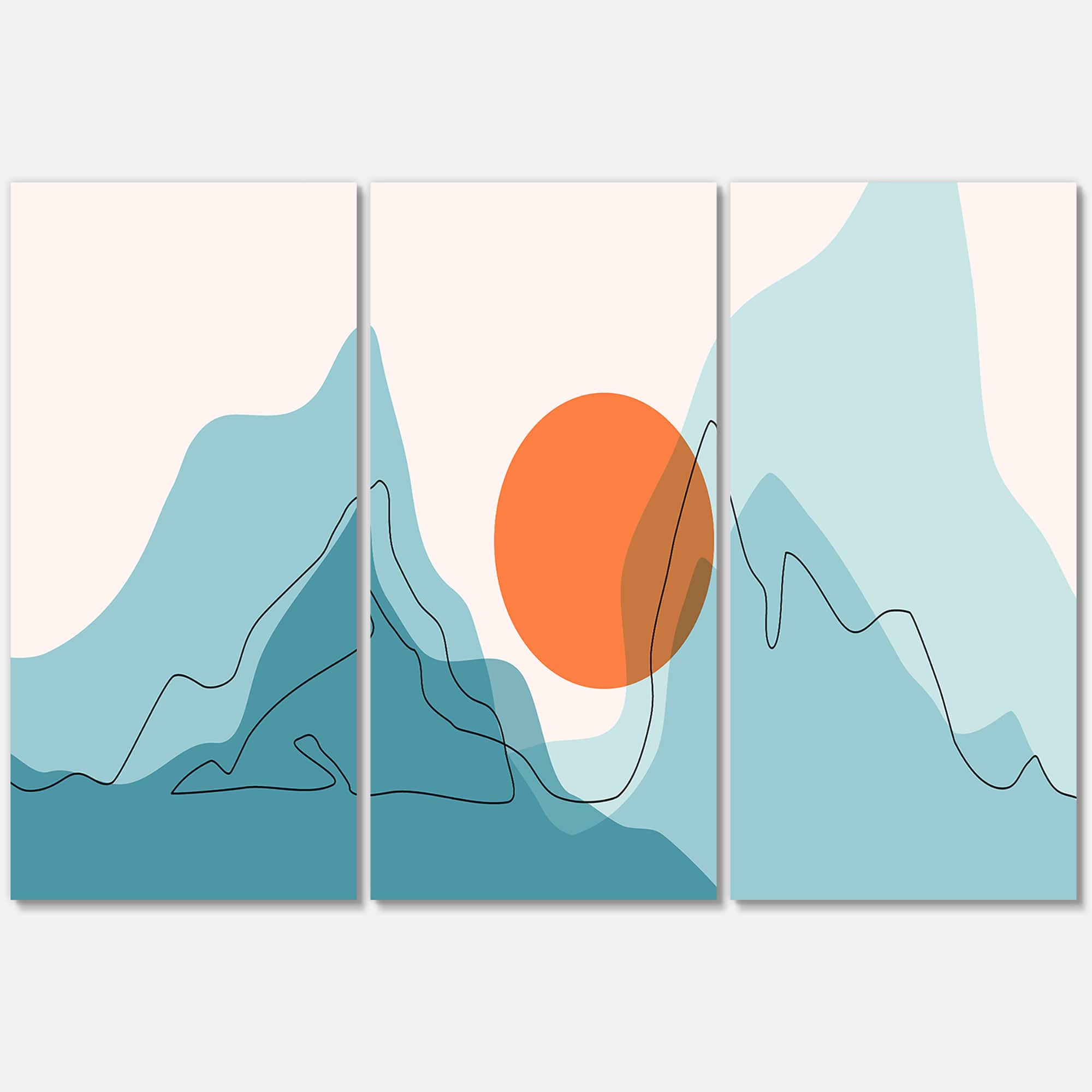 Designart - Red Moon Over Abstract Blue Mountains I