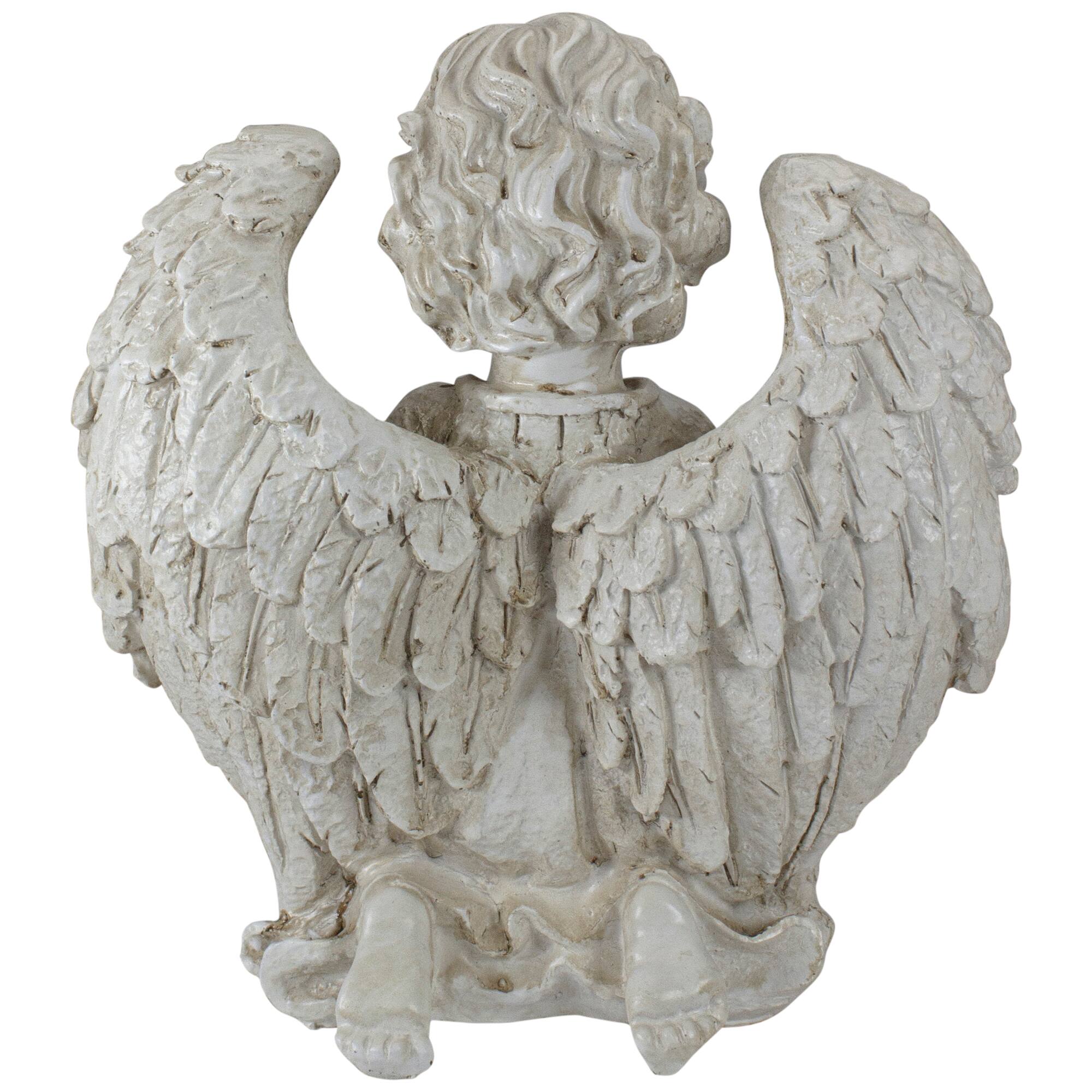 10&#x22; Ivory Kneeling Cherub Angel with Dove Garden Statue