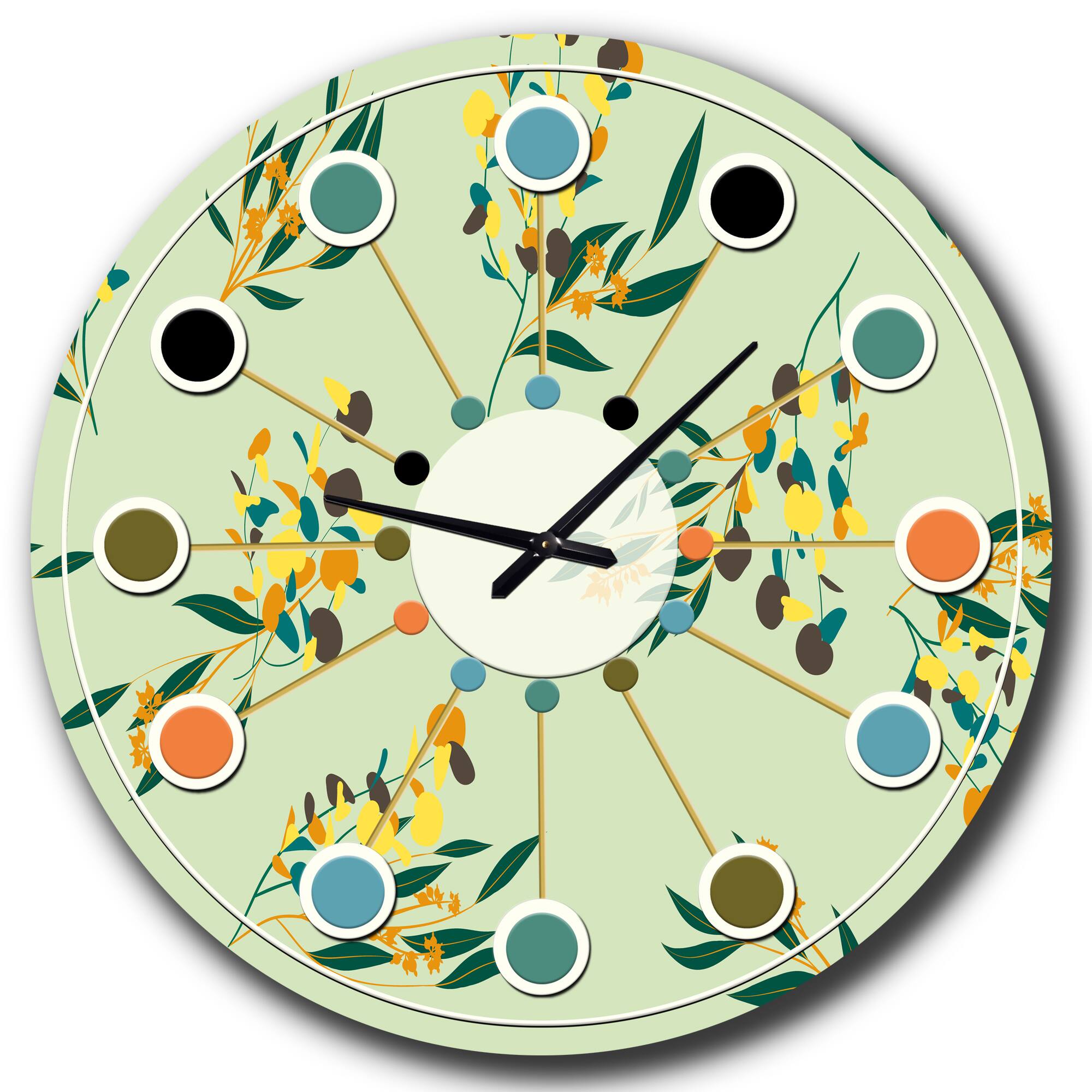 Designart Bright Eucalyptus Floral Pattern III Mid-Century Modern Wall Clock