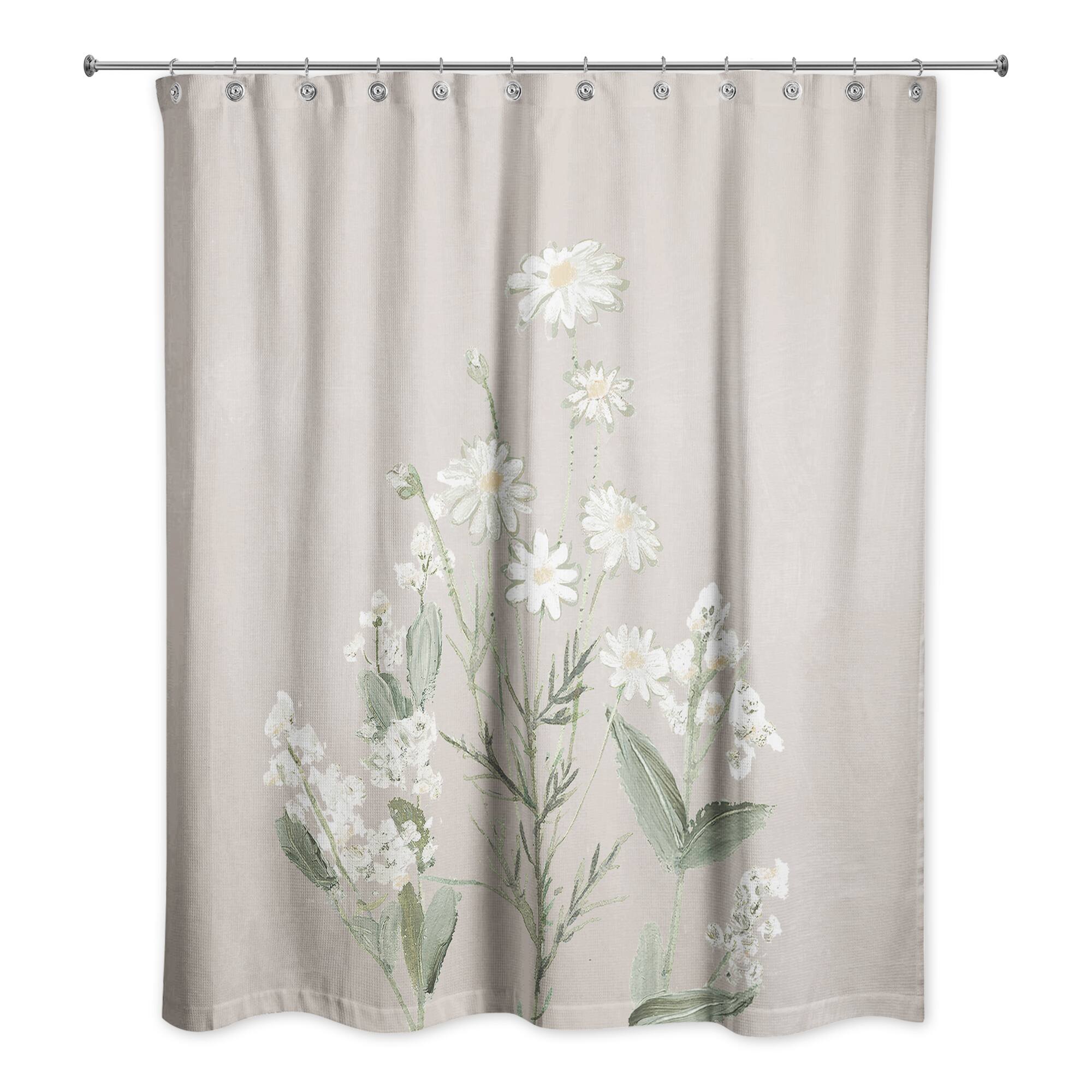 Botanicals White Green Tan 71" x 74" Shower Curtain