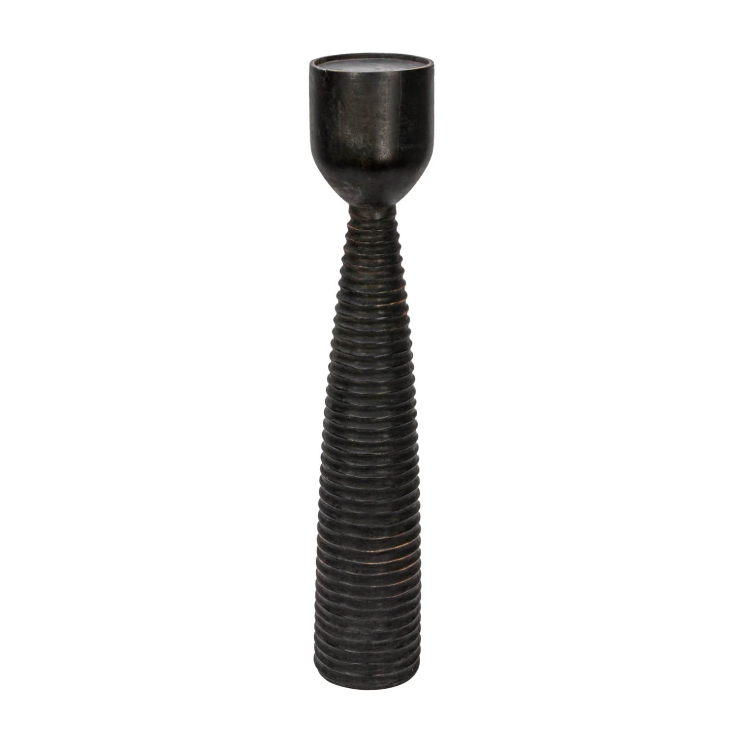 Hello Honey® 20" Black Mango Wood Ribbed Pillar Candle Holder