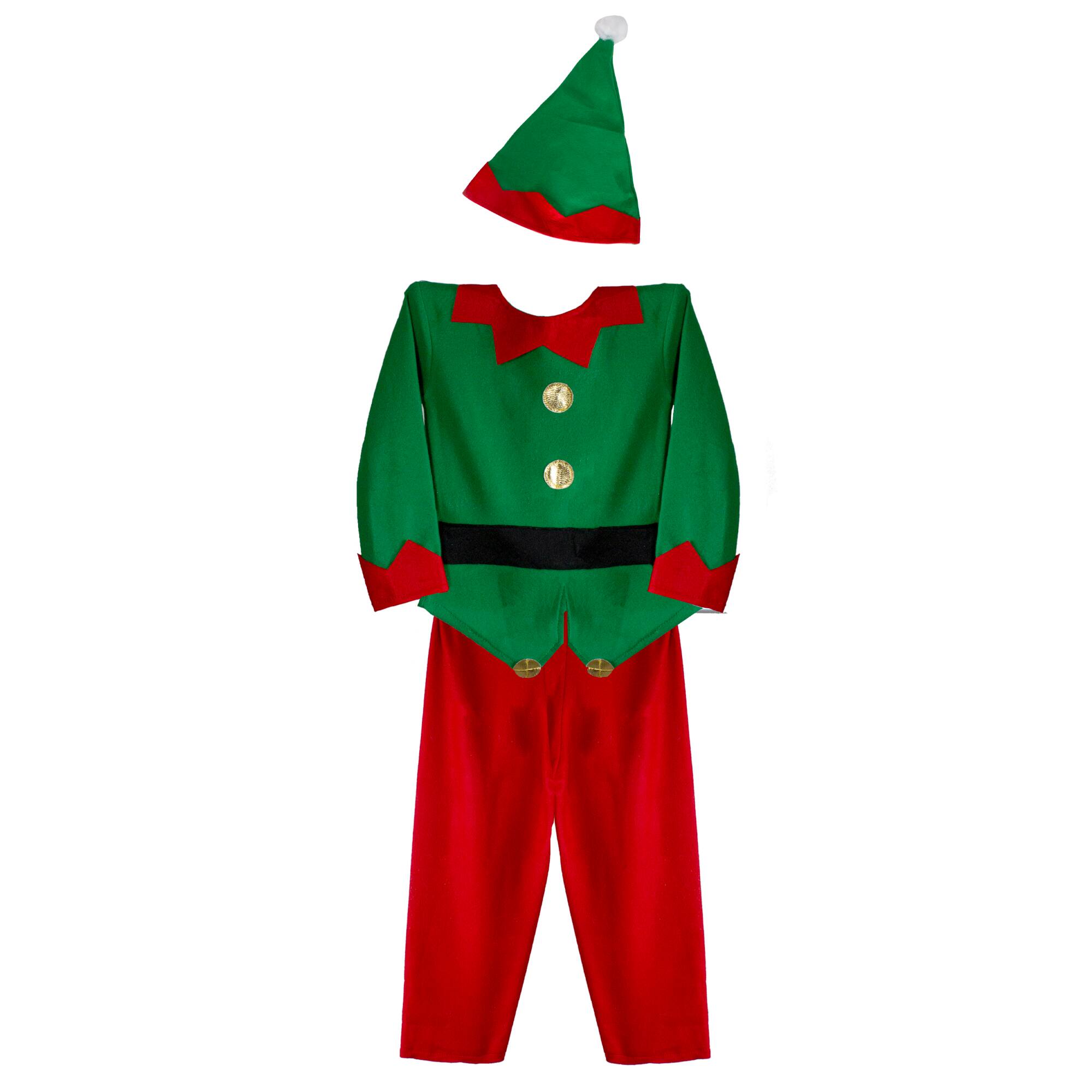 Red &#x26; Green Elf Boy&#x27;s Costume with Santa Hat