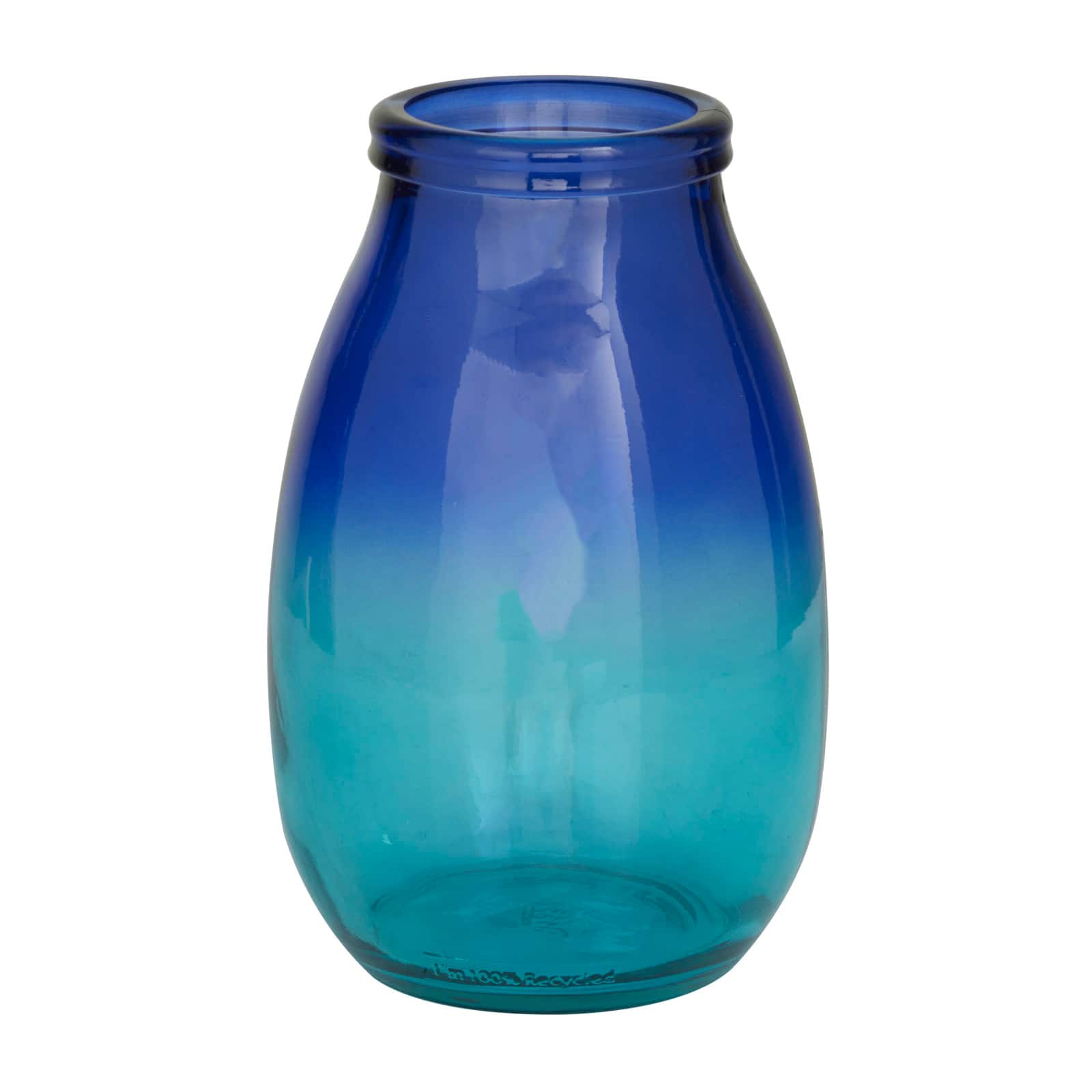 Blue Recycled Glass Handmade Spanish Vase with Ombre Effect 7&#x22; x 7&#x22; x 11&#x22;