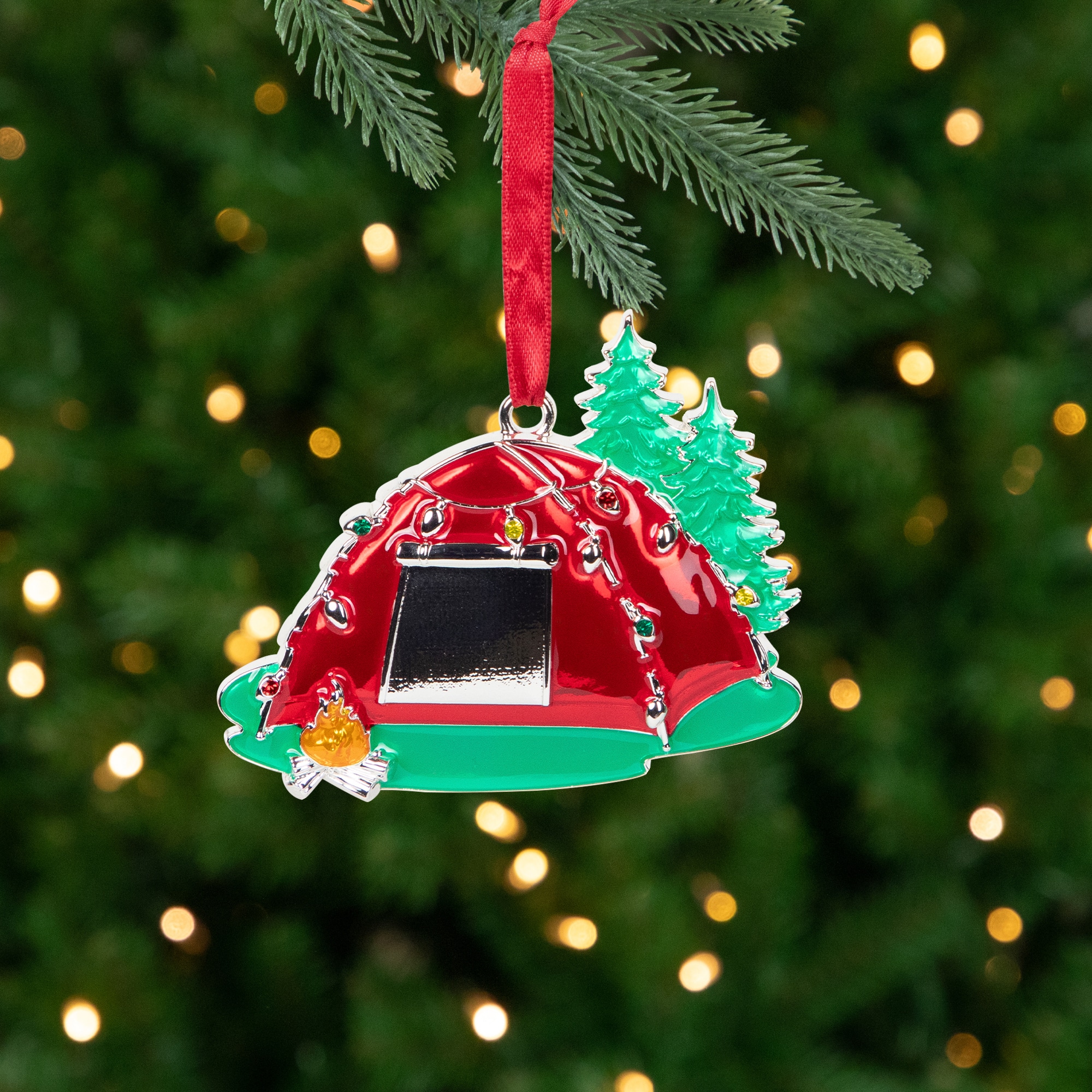 Camping Tent with Campfire Christmas Ornament - 3.25"