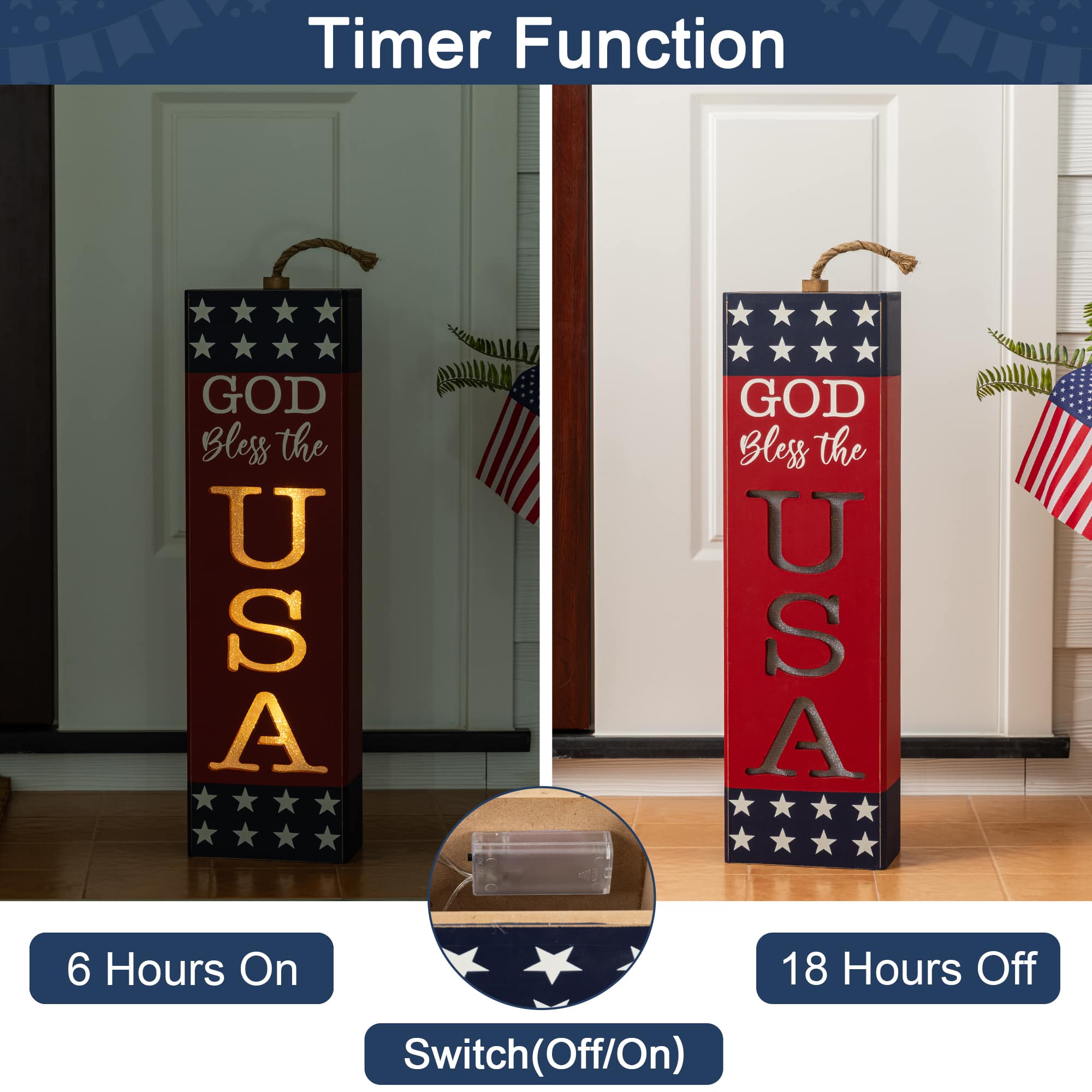 Glitzhome® 24.75" Lighted Patriotic Americana Wooden Firecracker Porch Decor