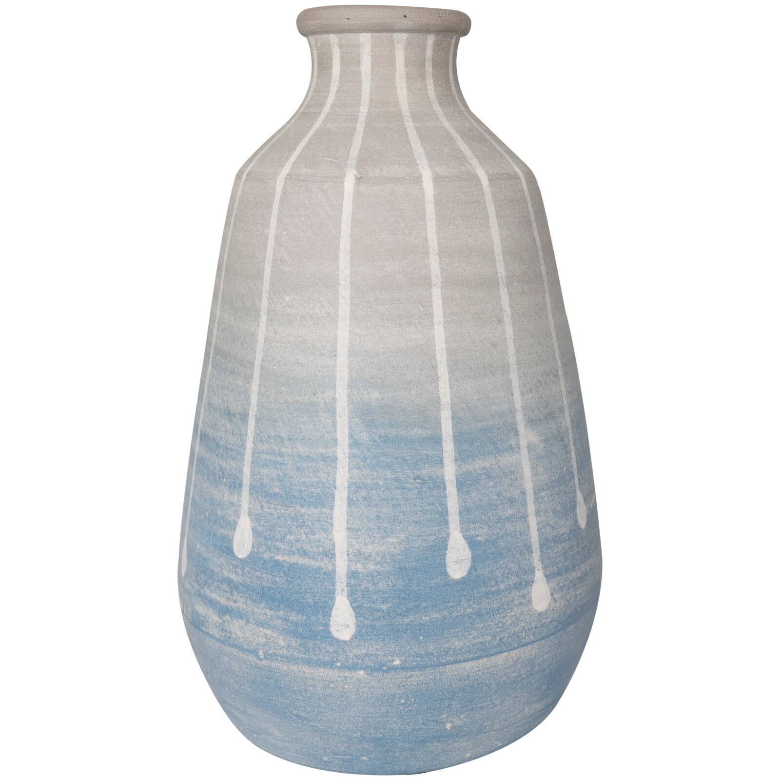 14&#x22; Blue &#x26; Gray Ombre Ceramic Abstract Drip Vase