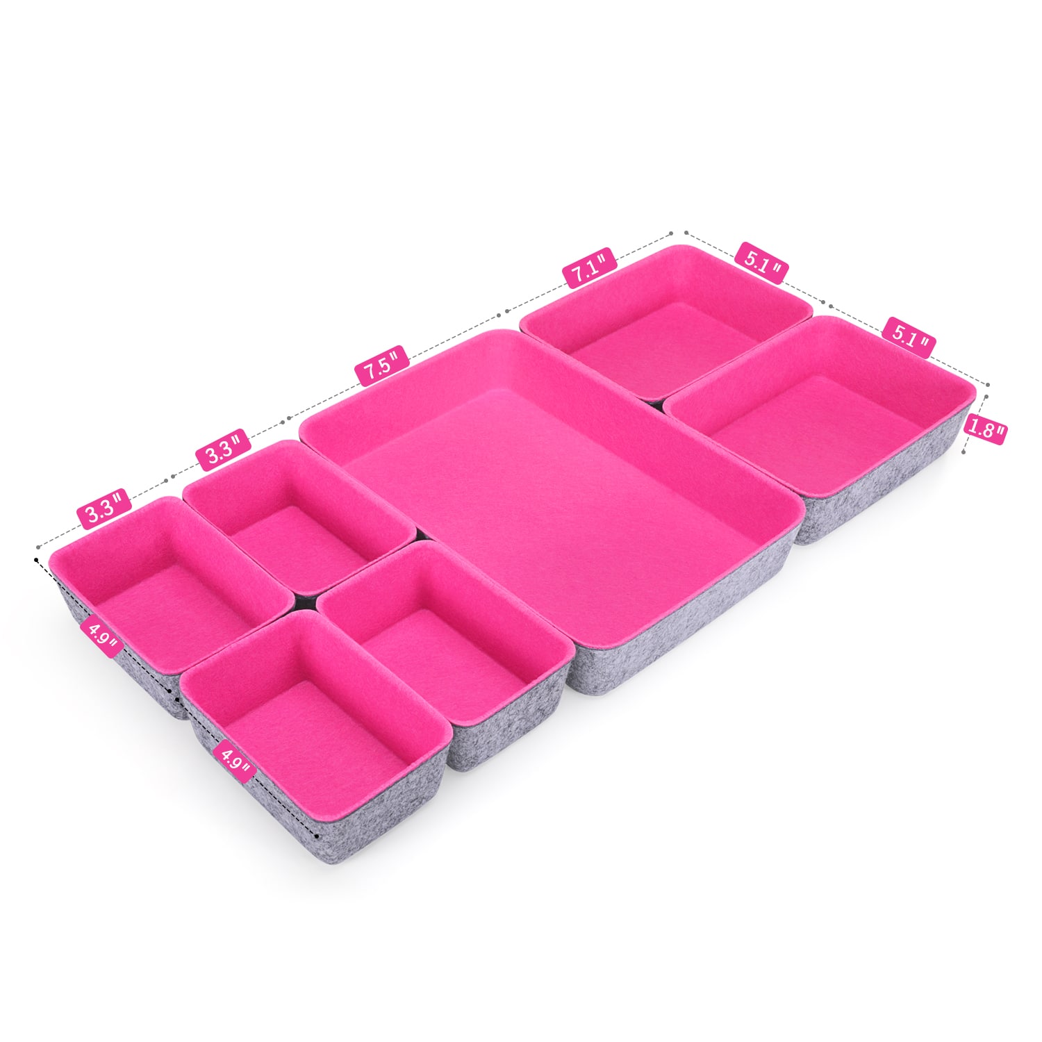 Welaxy Felt 7 Piece Drawer Organizer Tray Set