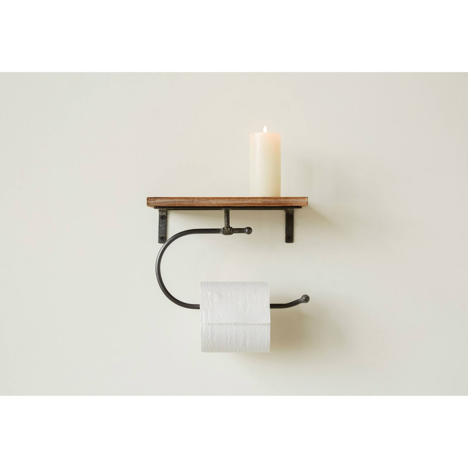 Hello Honey&#xAE; 10&#x22; Metal Wall Toilet Paper Holder With Wood Shelf