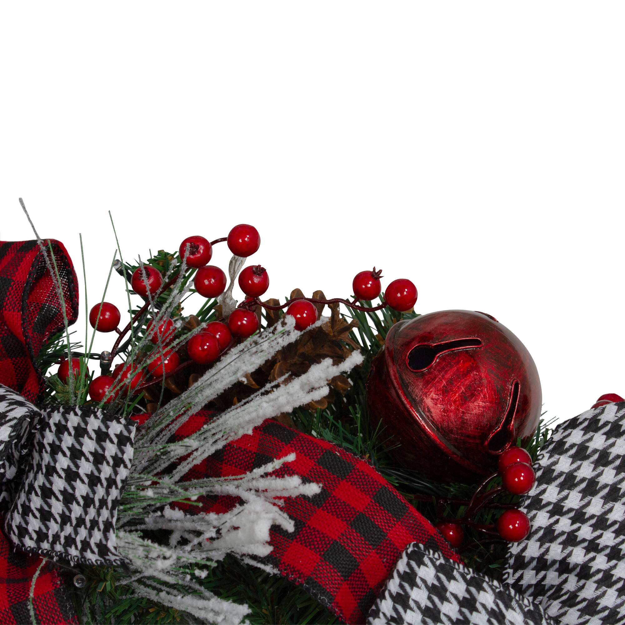 24&#x22; Plaid, Houndstooth &#x26; Red Berries Artificial Christmas Wreath