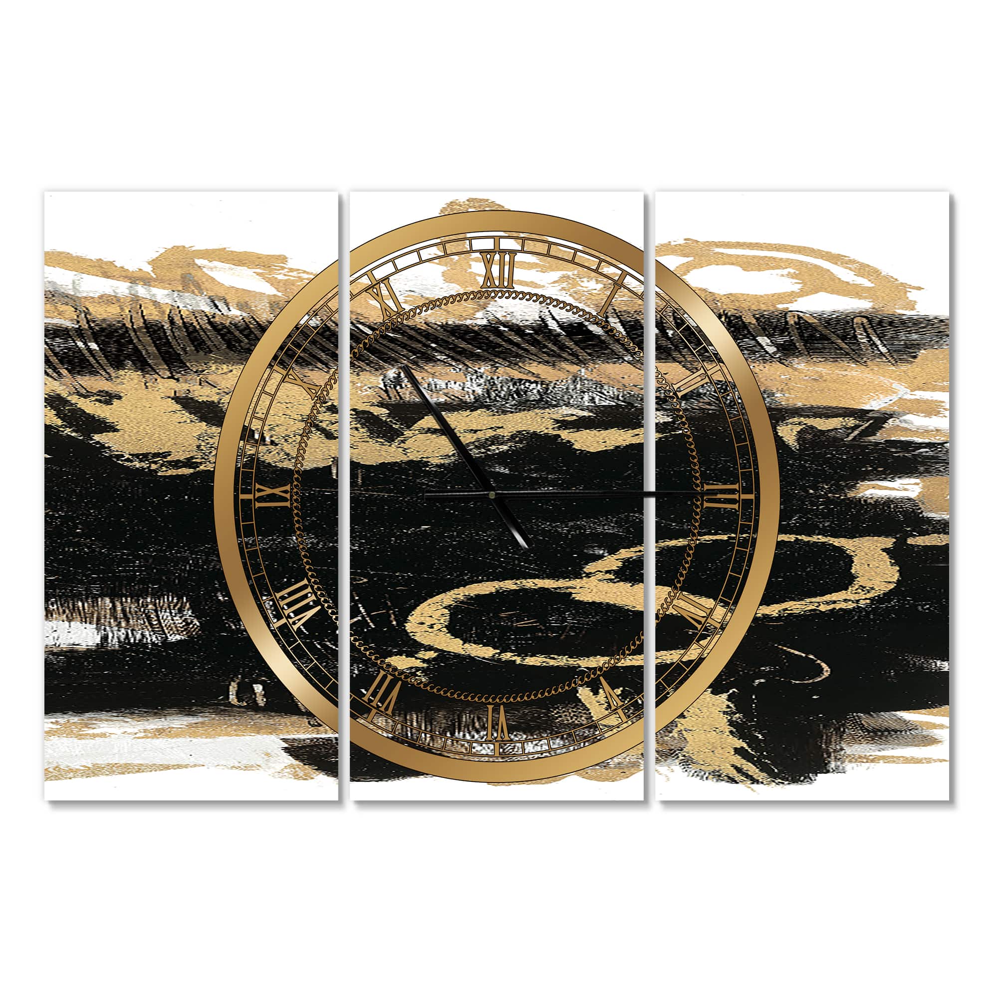 Designart 'Gold And Black Drift Iii Modern Multipanel Wall Clock