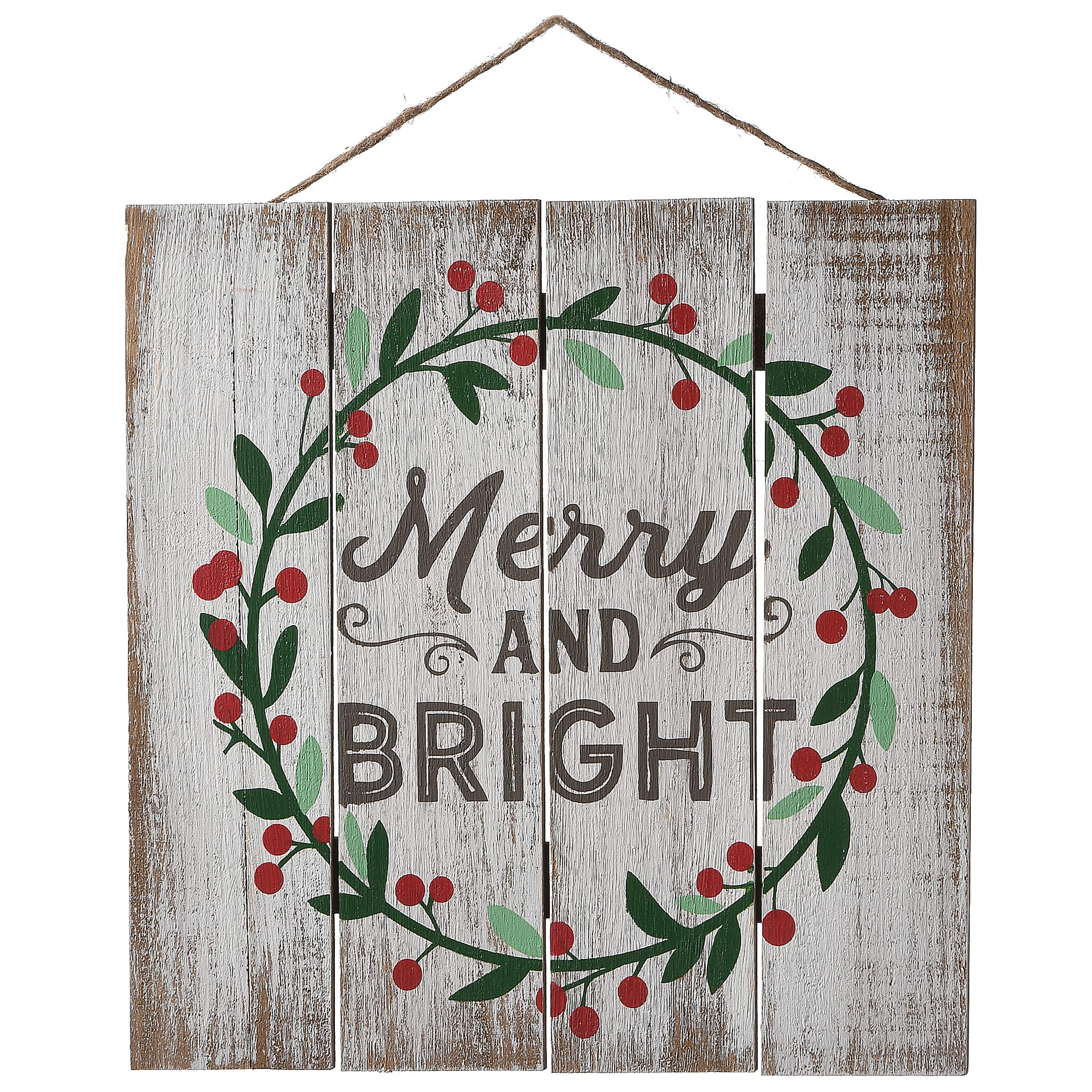 13" Merry & Bright Christmas Holiday Wall Sign