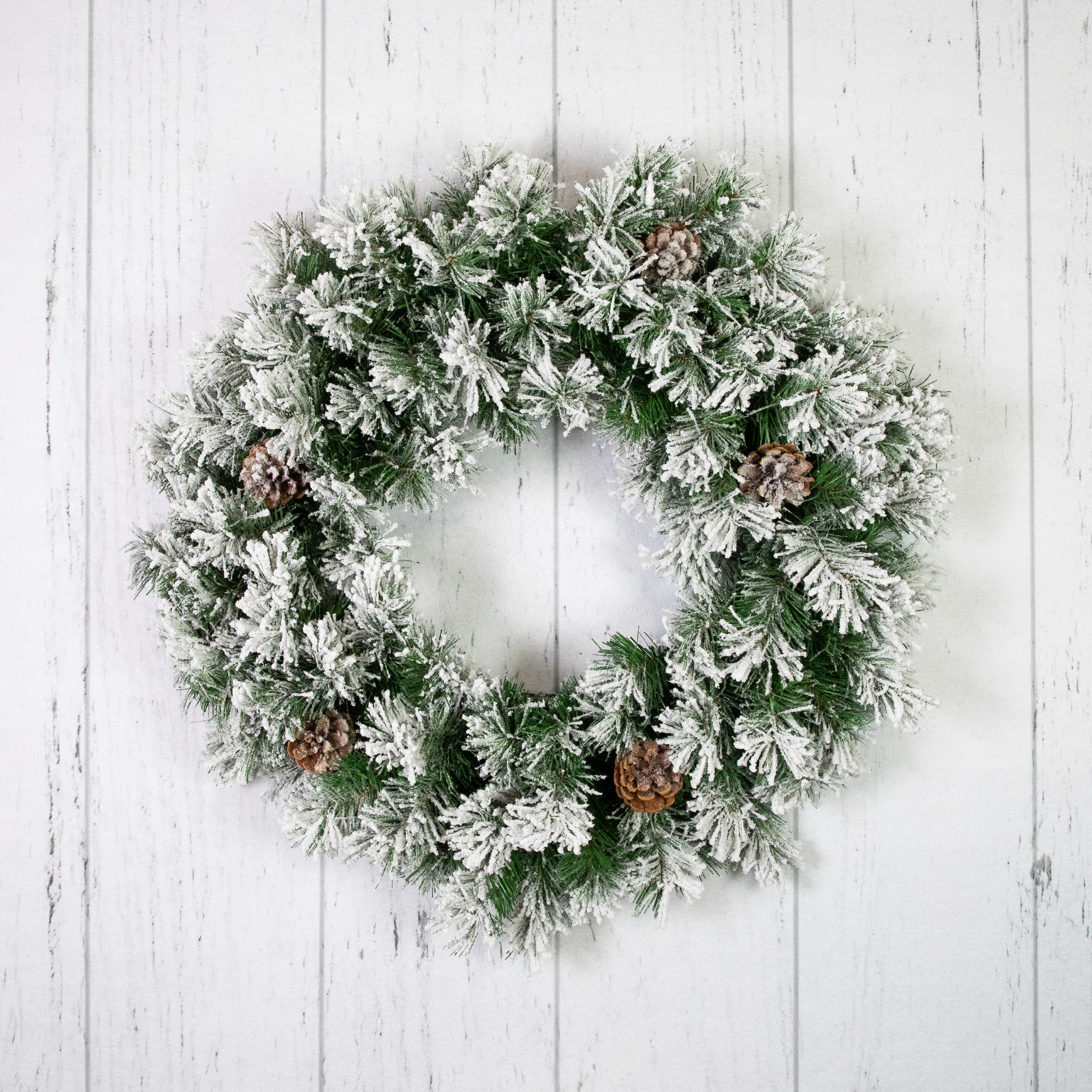 24&#x22; Flocked Angel Pine &#x26; Pinecones Wreath