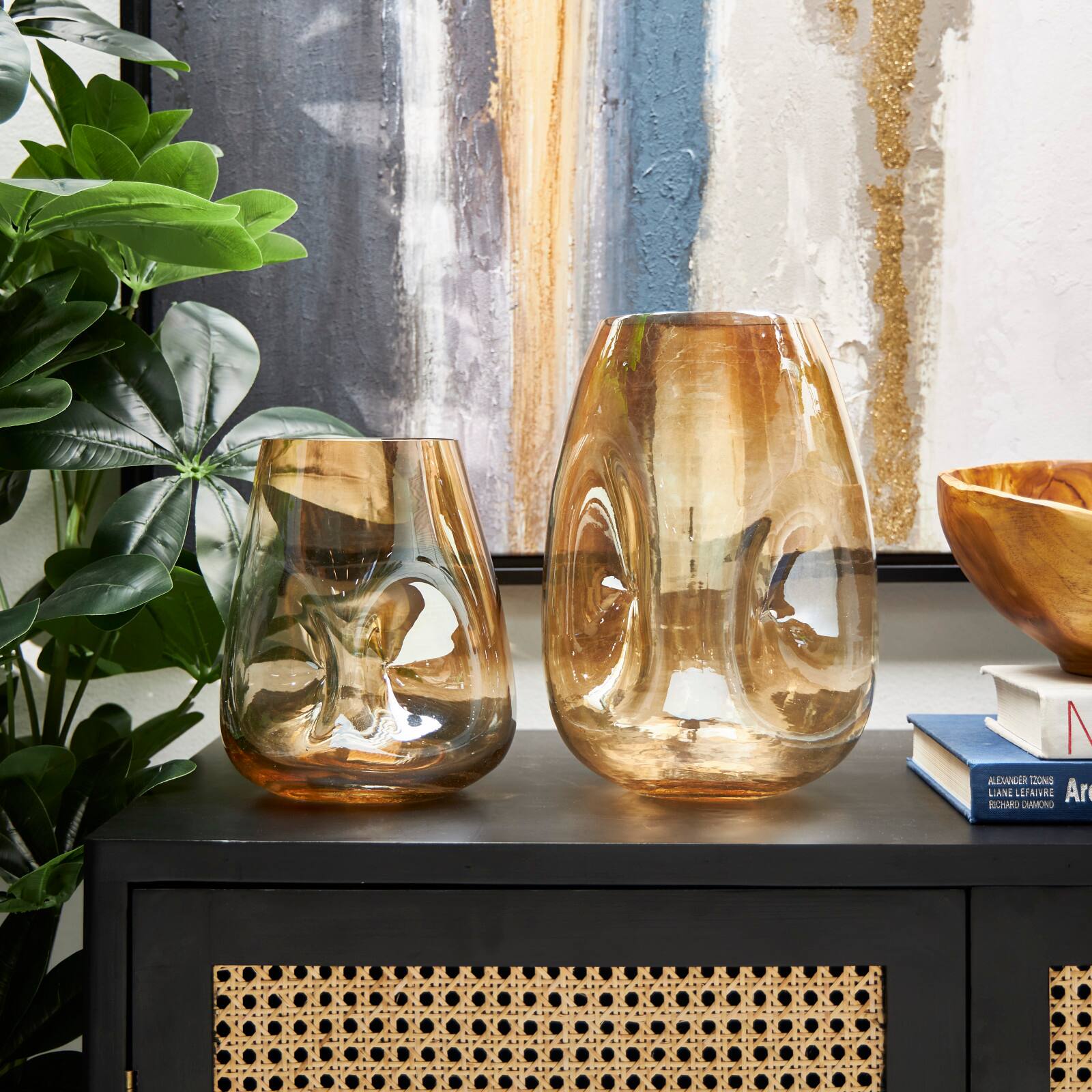 Iridescent Gold Concaved Glass Vase Set