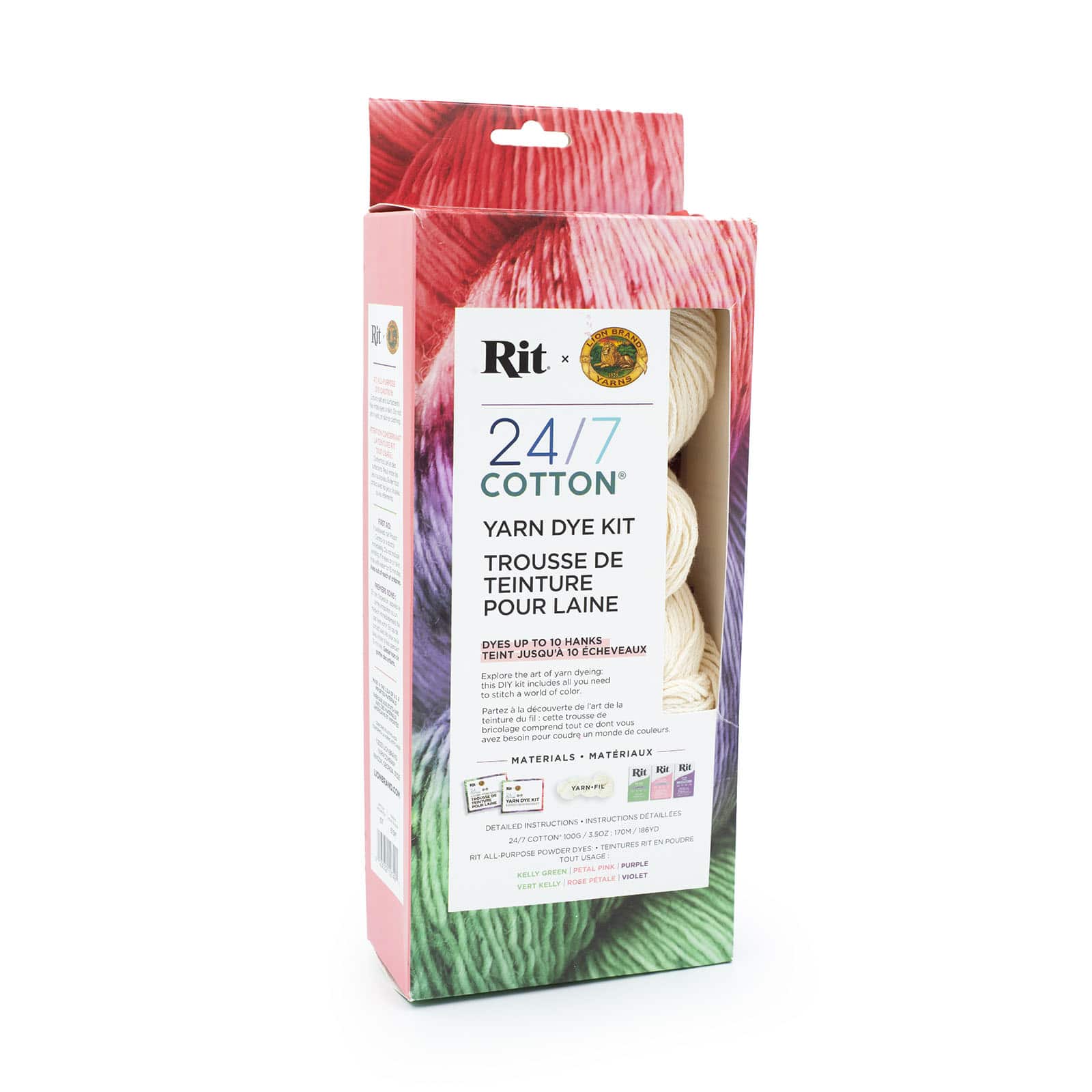 Lion Brand&#xAE; Yarn Petal Pink, Purple &#x26; Kelly Green 24/7 Cotton&#xAE; Yarn Rit&#xAE; Kit