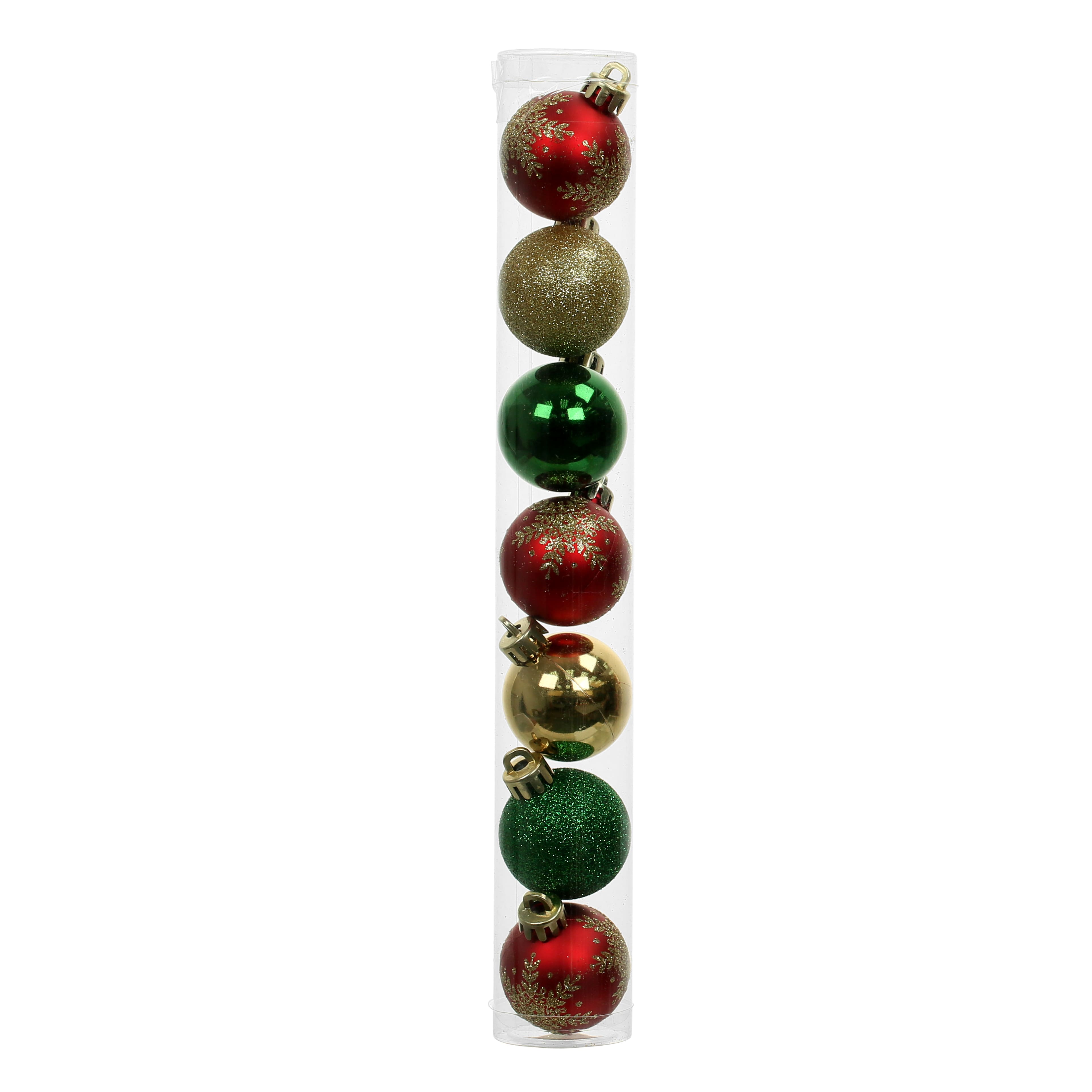 7 Pack 1.5&#x22; Red, Green &#x26; Gold Snowflake Shatterproof Ball Ornaments by Ashland&#xAE;