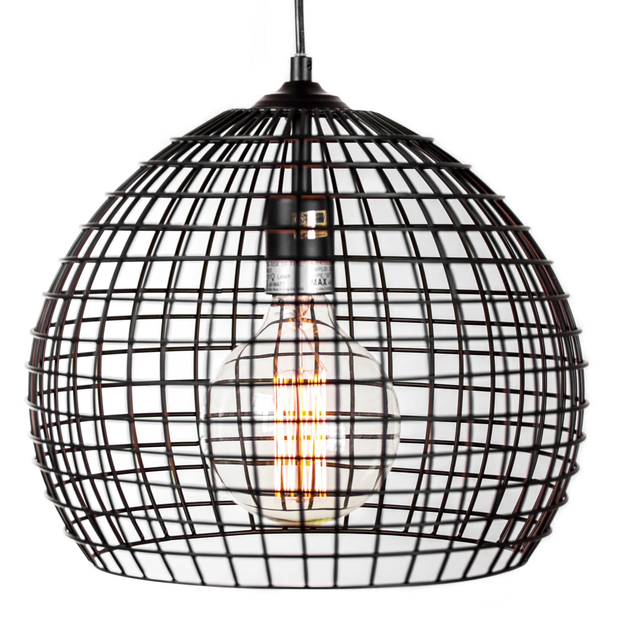 13&#x22; Industrial Style Caged Metal Pendant Lamp with Edison Bulb