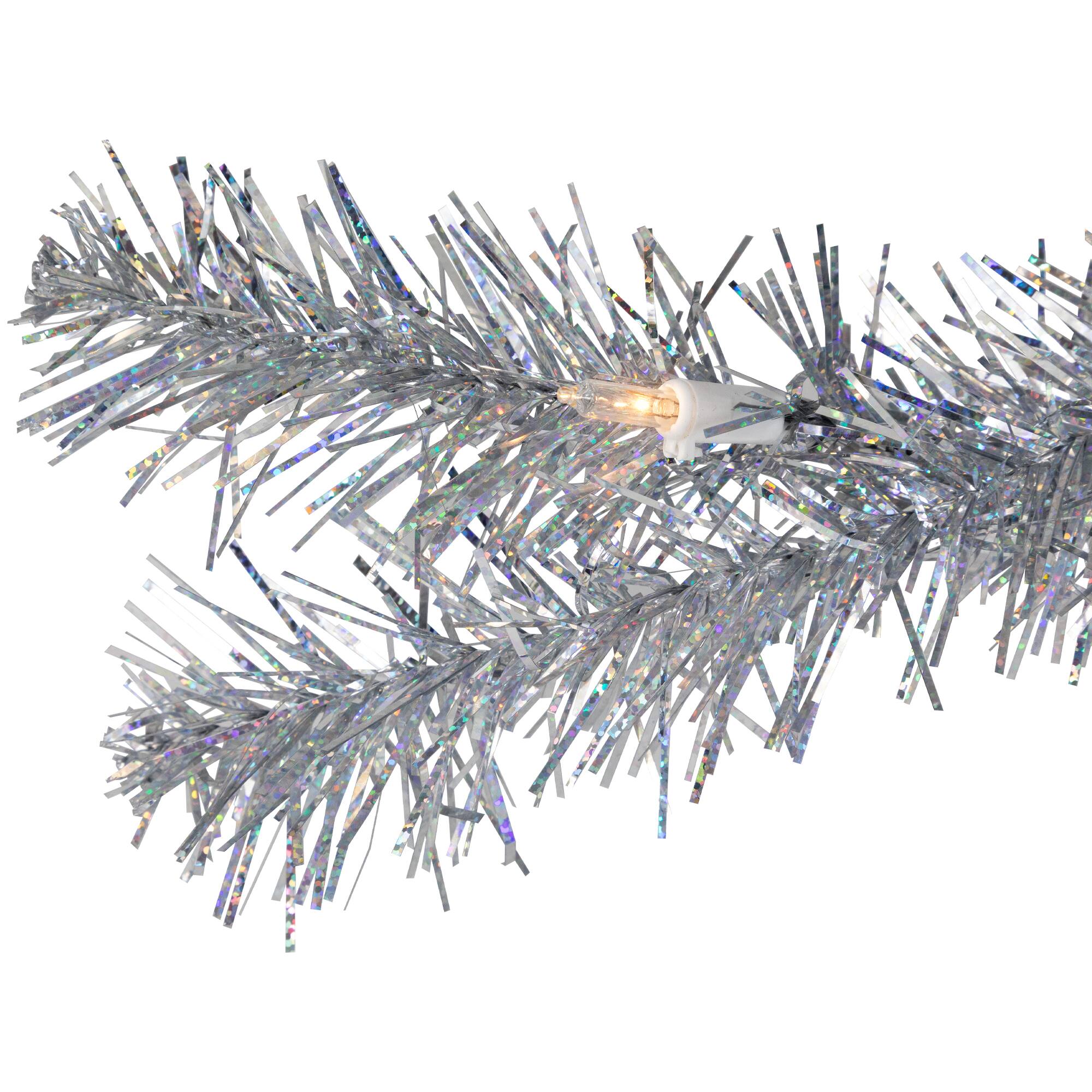 2ft. Pre-Lit Silver Iridescent Tinsel Artificial Christmas Tree, Clear Lights