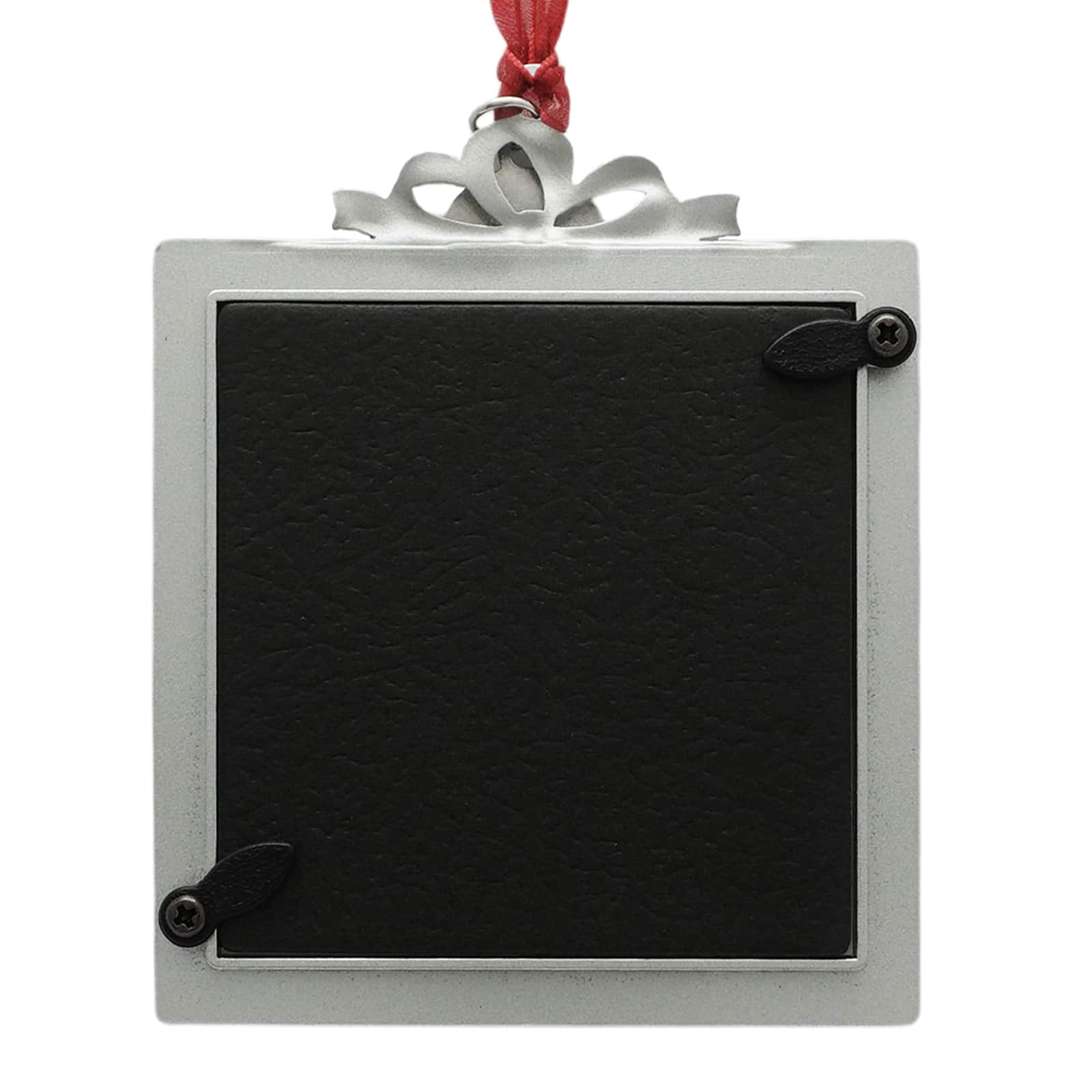 2.5&#x22; x 2.5&#x22; Red &#x26; Black Plaid with Silver Bow Metal Ornament Frame by Studio D&#xE9;cor&#xAE;