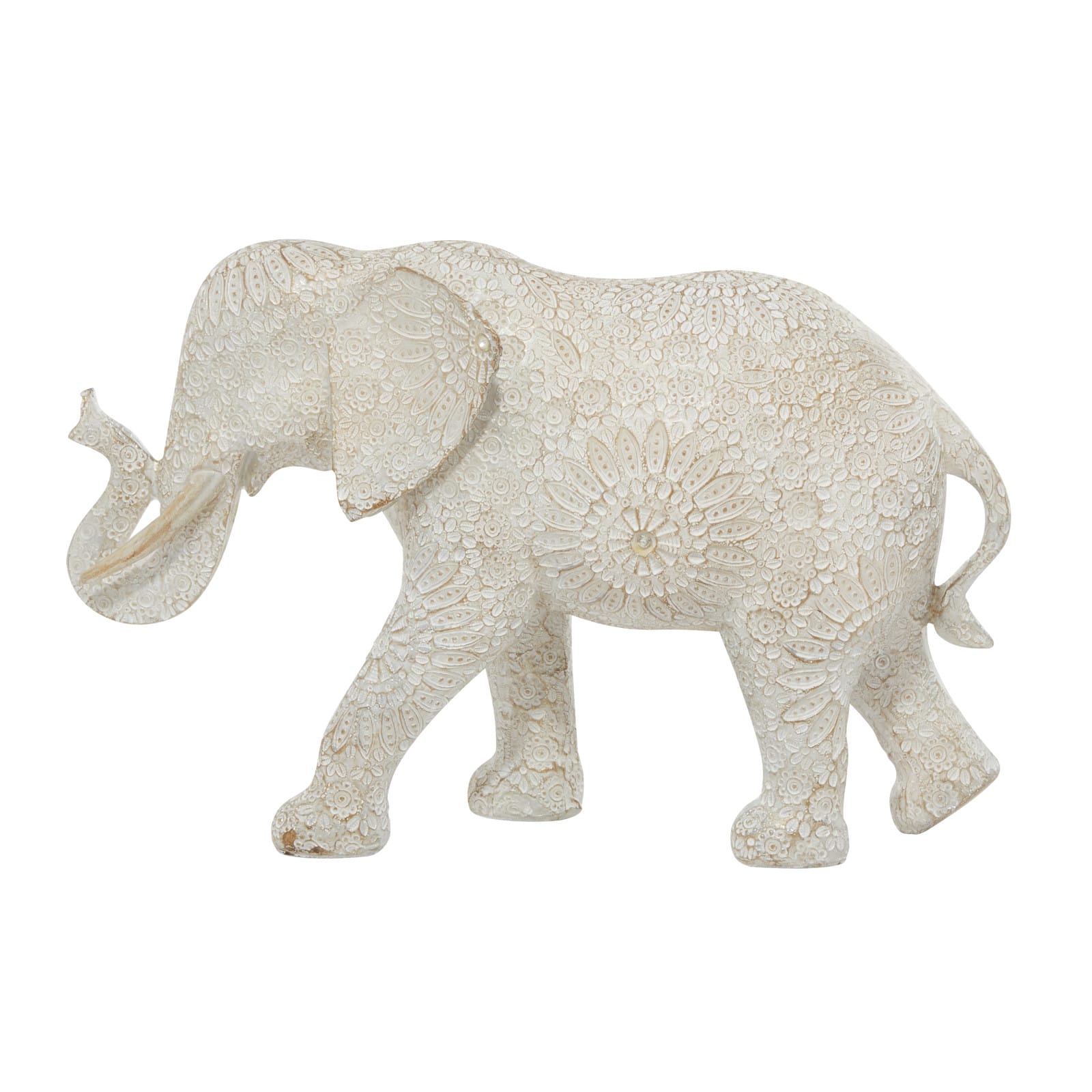 14&#x22; White Resin Eclectic Elephant Sculpture