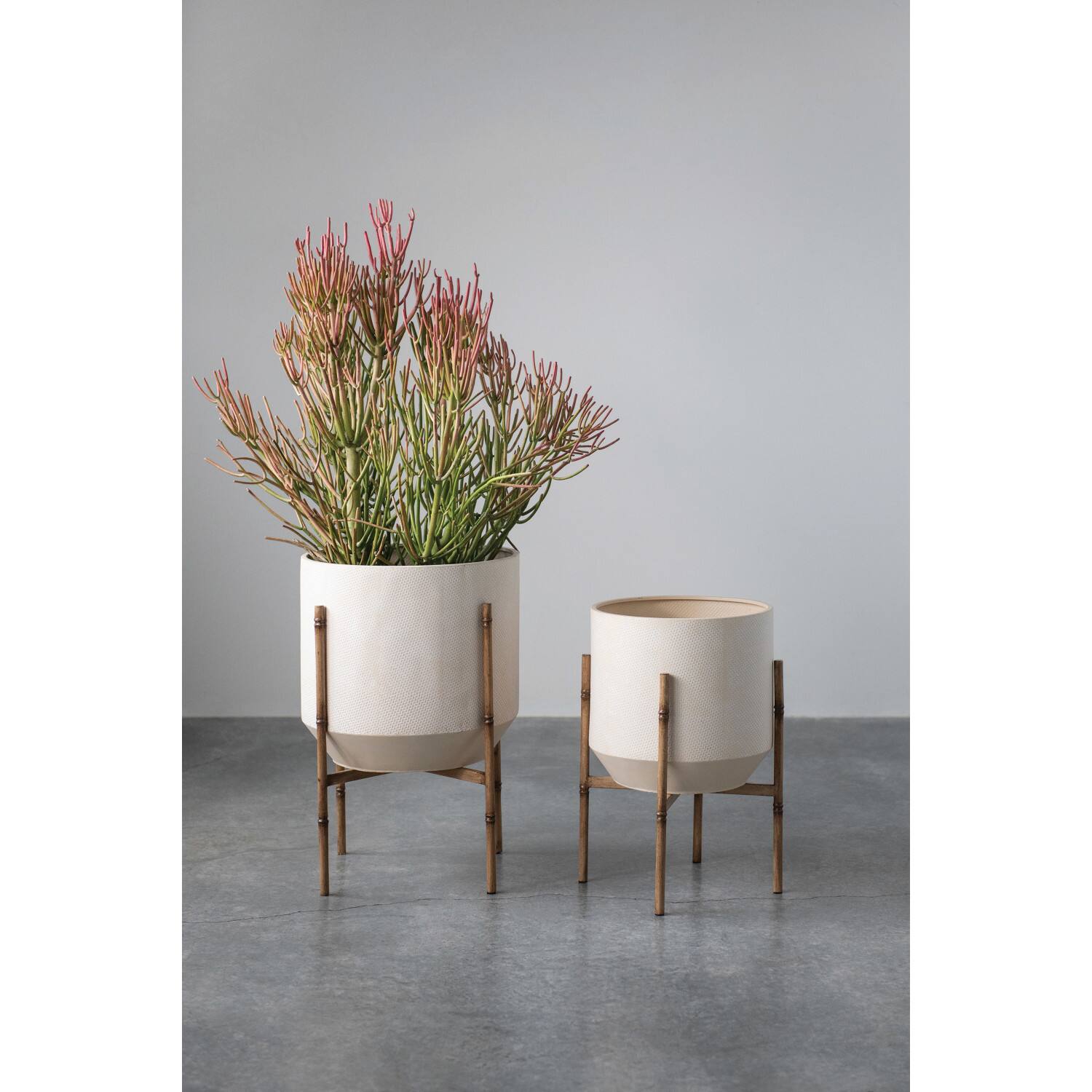 Hello Honey® 22" Cream Metal Planter with Stand Set