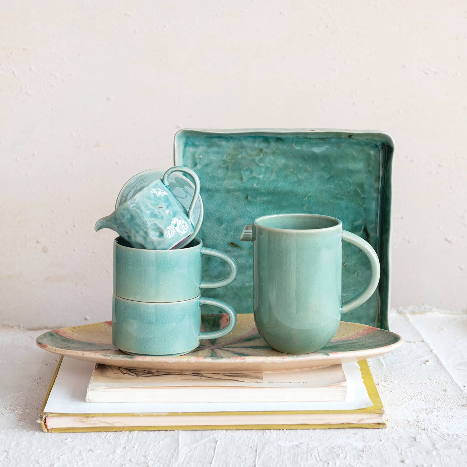 Hello Honey&#xAE; 11&#x22; Square Aqua Reactive Crackle Glaze Stoneware Serving Trays, 6ct.