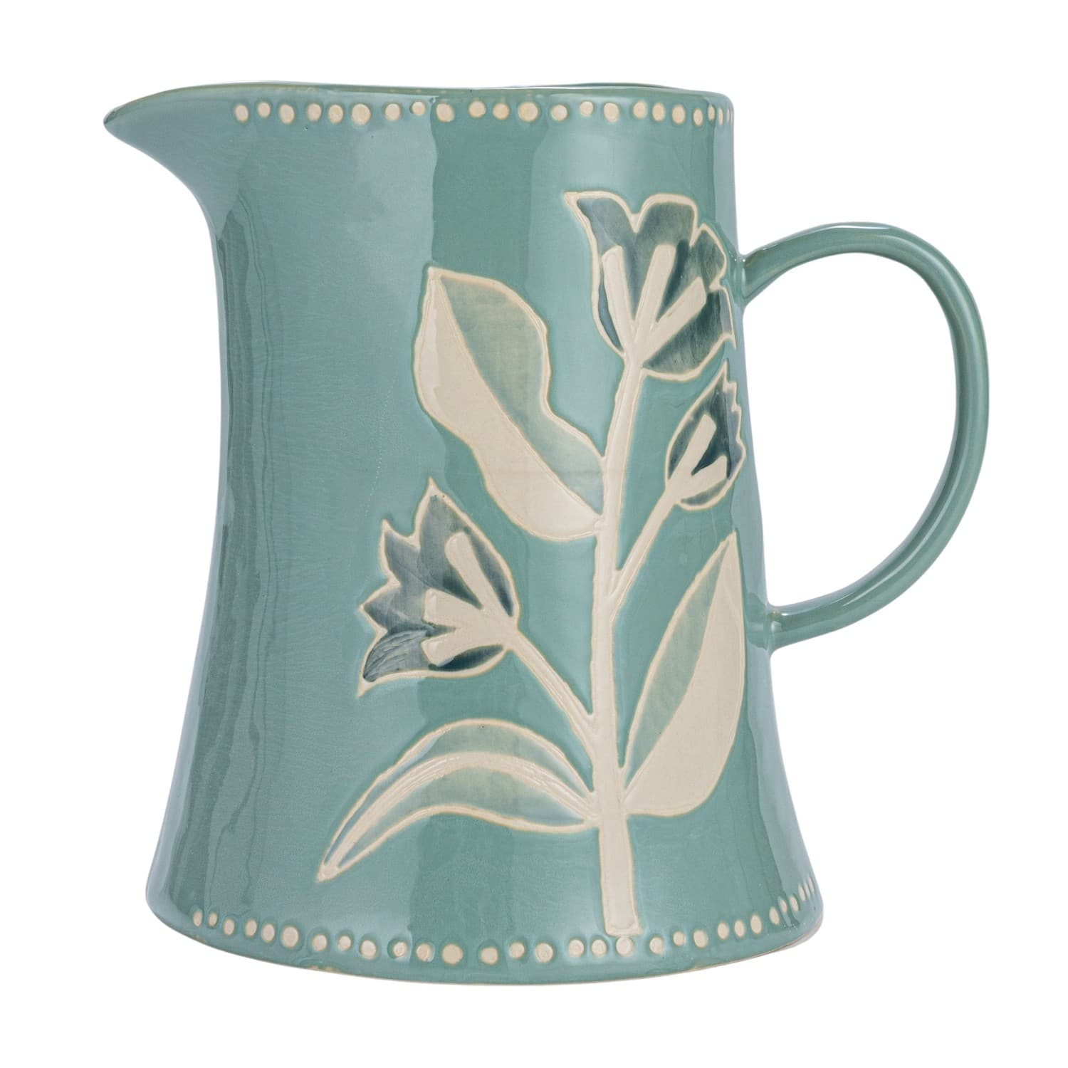 8&#x22; Blue Hand-Painted Wax Relief Pattern Stoneware Pitcher