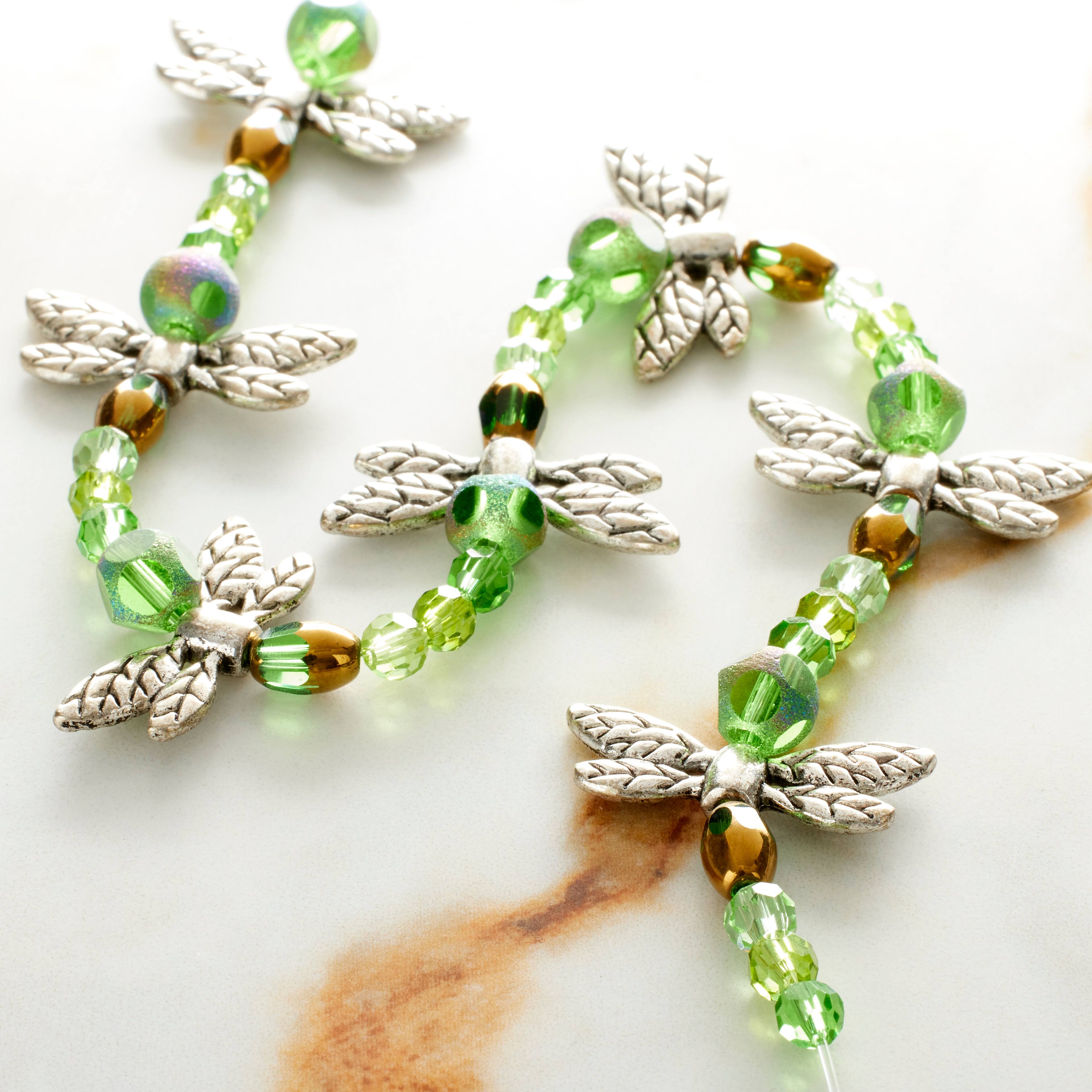 12 Packs: 42 ct. (504 total) Silver &#x26; Green Dragonfly Mix Beads by Bead Landing&#x2122;