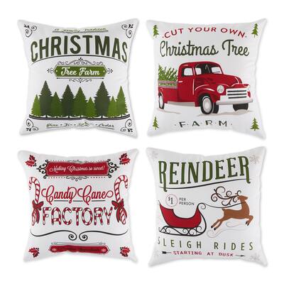 Christmas Throw Pillow Covers 18 x 18 Inch Set of 4, Tree Snow Sleigh Merry  Bright Xmas Throw Pillowcases Farmhouse Cushion Cases for Sofa Couch  Decoration