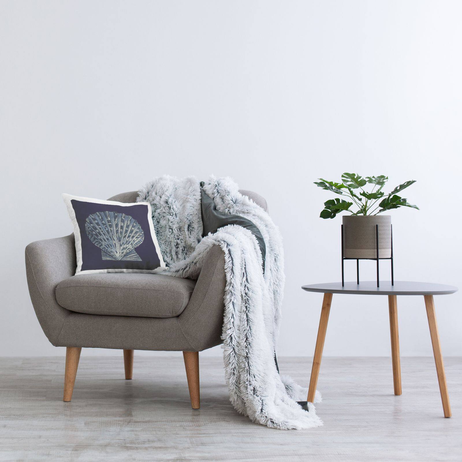 Stupell Industries Distressed Navy and White Scallop Shell Throw Pillow 18" x 18"