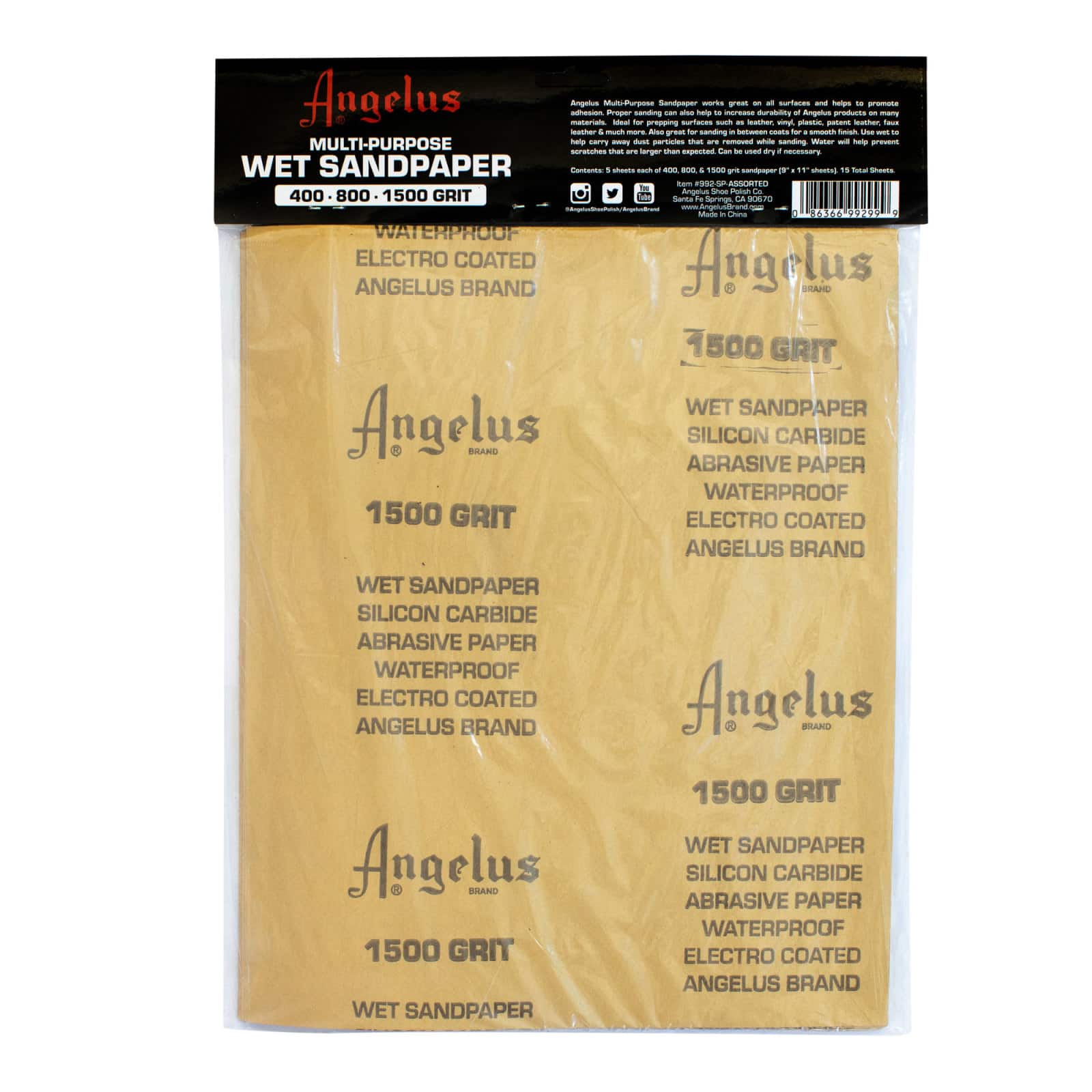 12 Packs: 15 ct. (180 total) Angelus 9&#x22; x 11&#x22; Multi-Purpose Wet Sandpaper Sheets