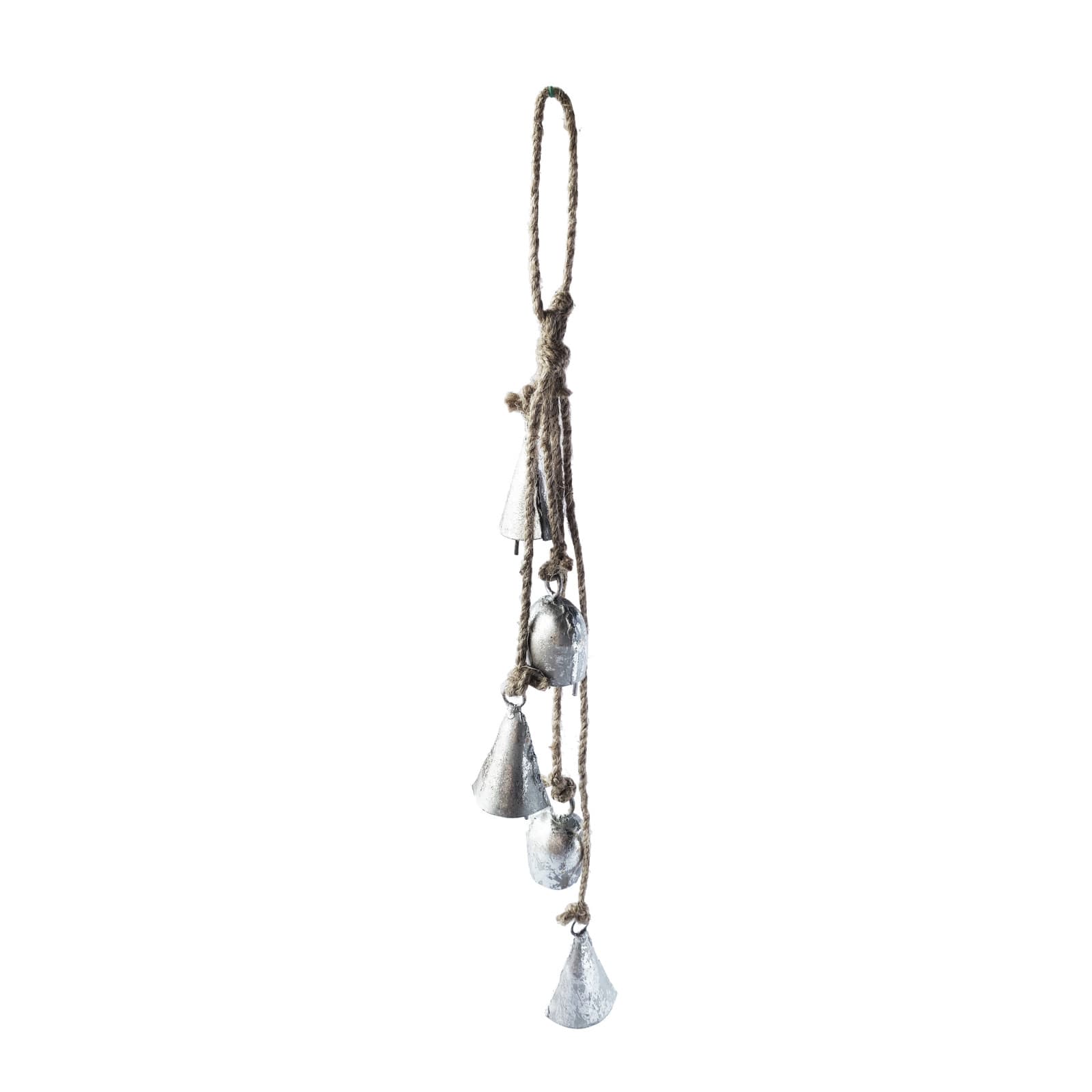 Hello Honey&#xAE; 12&#x22; Antique Silver Handmade Hanging Metal Bells with Jute Rope