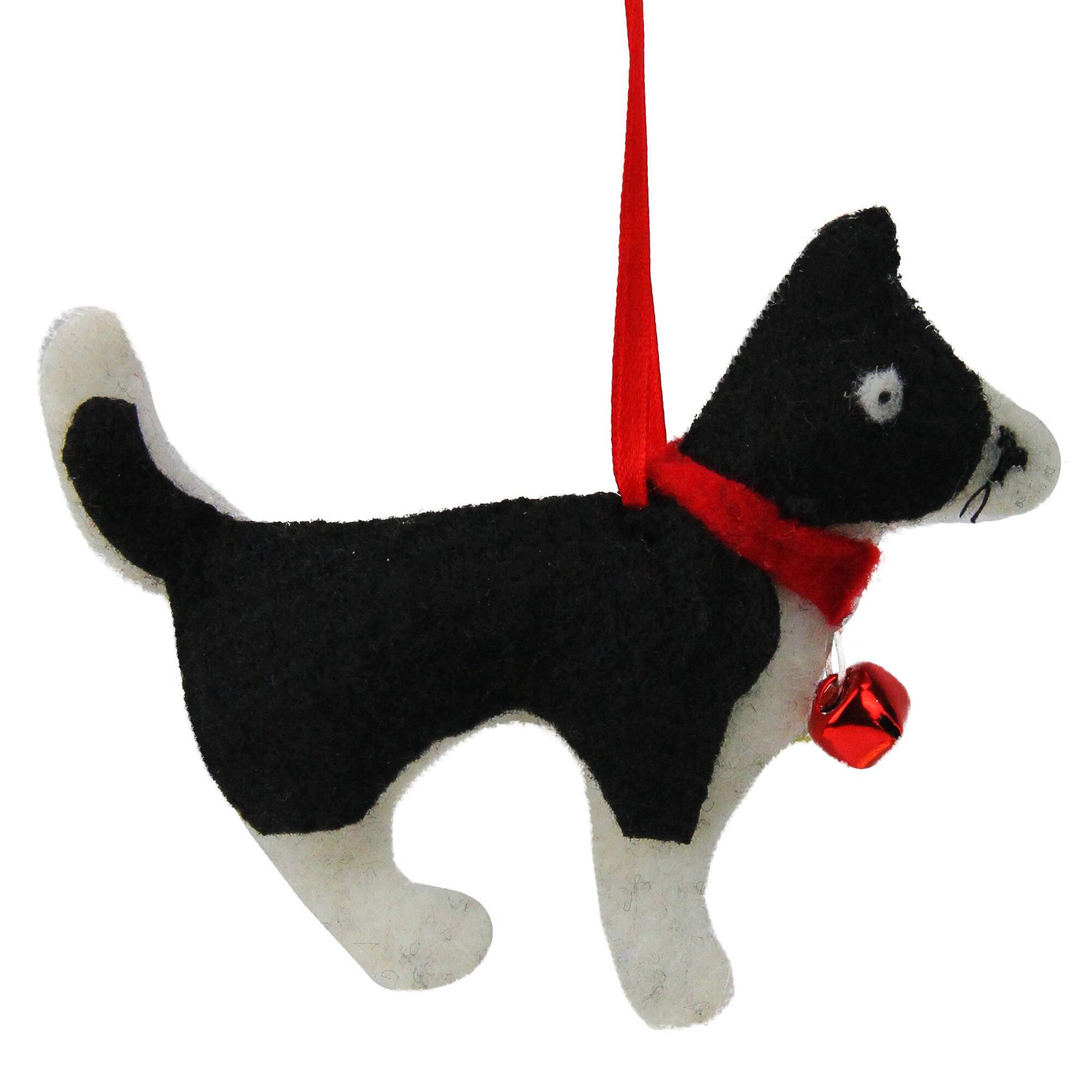 4.5&#x22; Black &#x26; White Cat with Bell Ornament