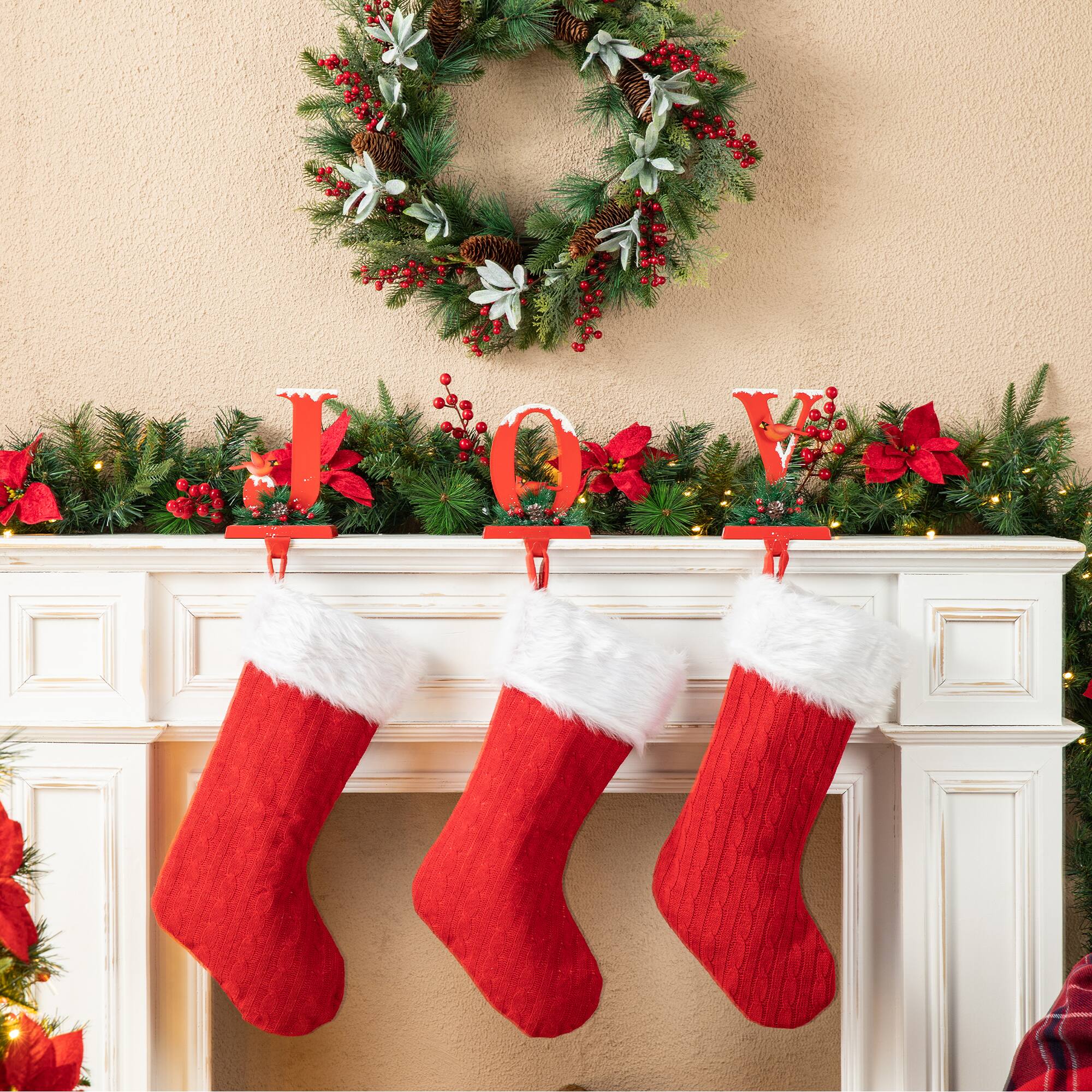 Glitzhome&#xAE; Christmas Metal JOY Stocking Holder Set