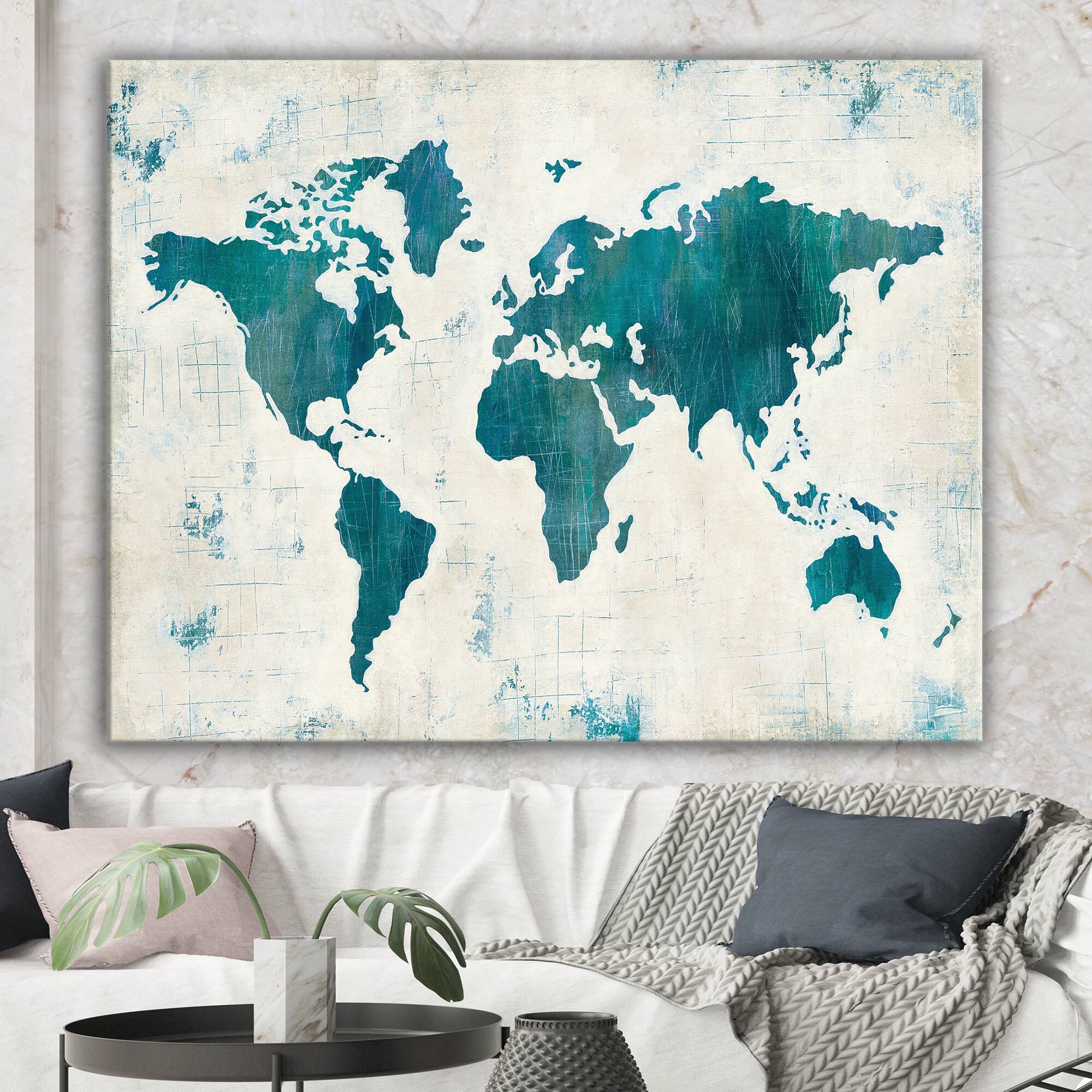 Designart - Discover the World Map in Blue
