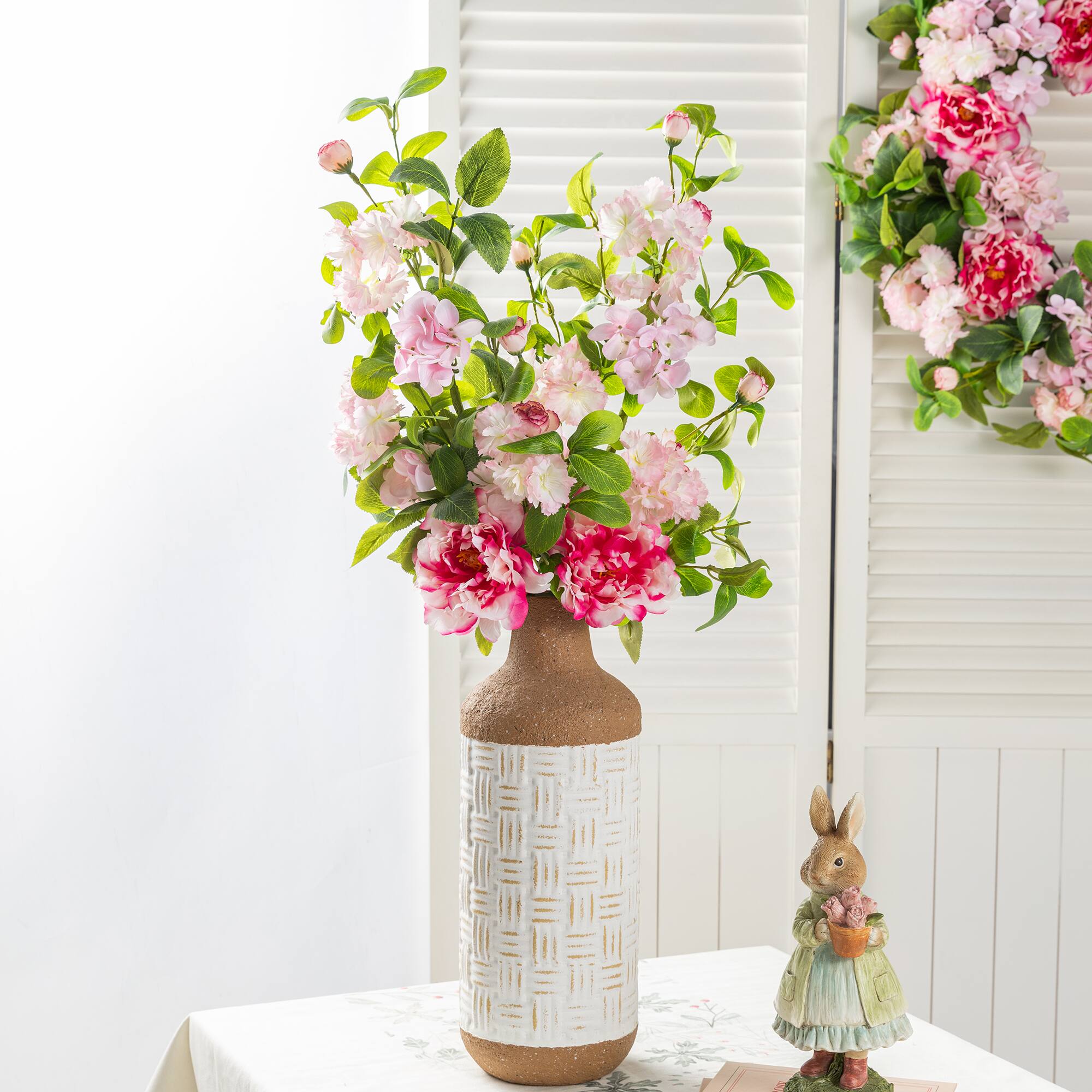 Glitzhome® 28" Pink Hydrangea, Peony & Cherry Blossom Picks, Set of 2