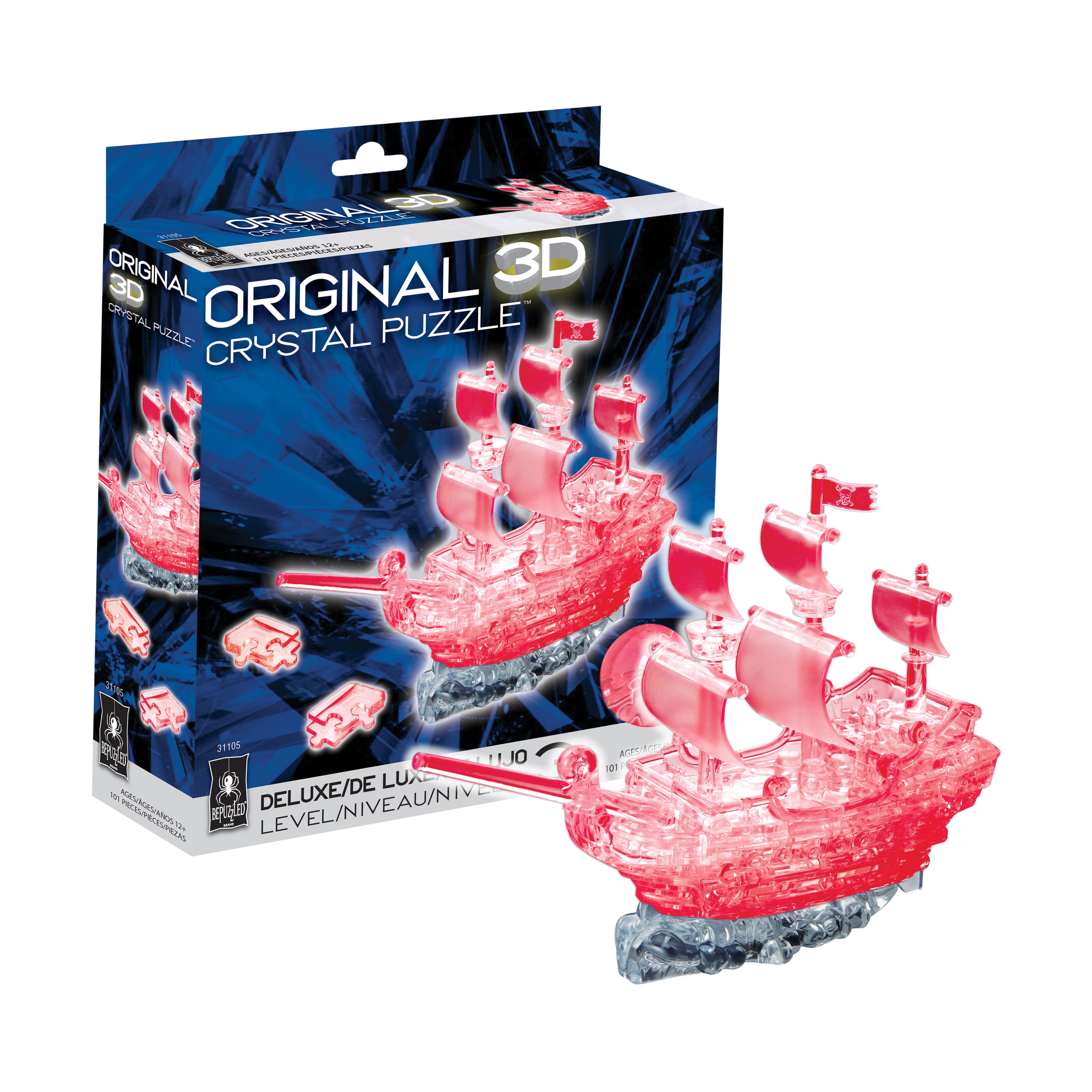 3D Crystal Puzzle - Pirate Ship (Red): 101 Pcs