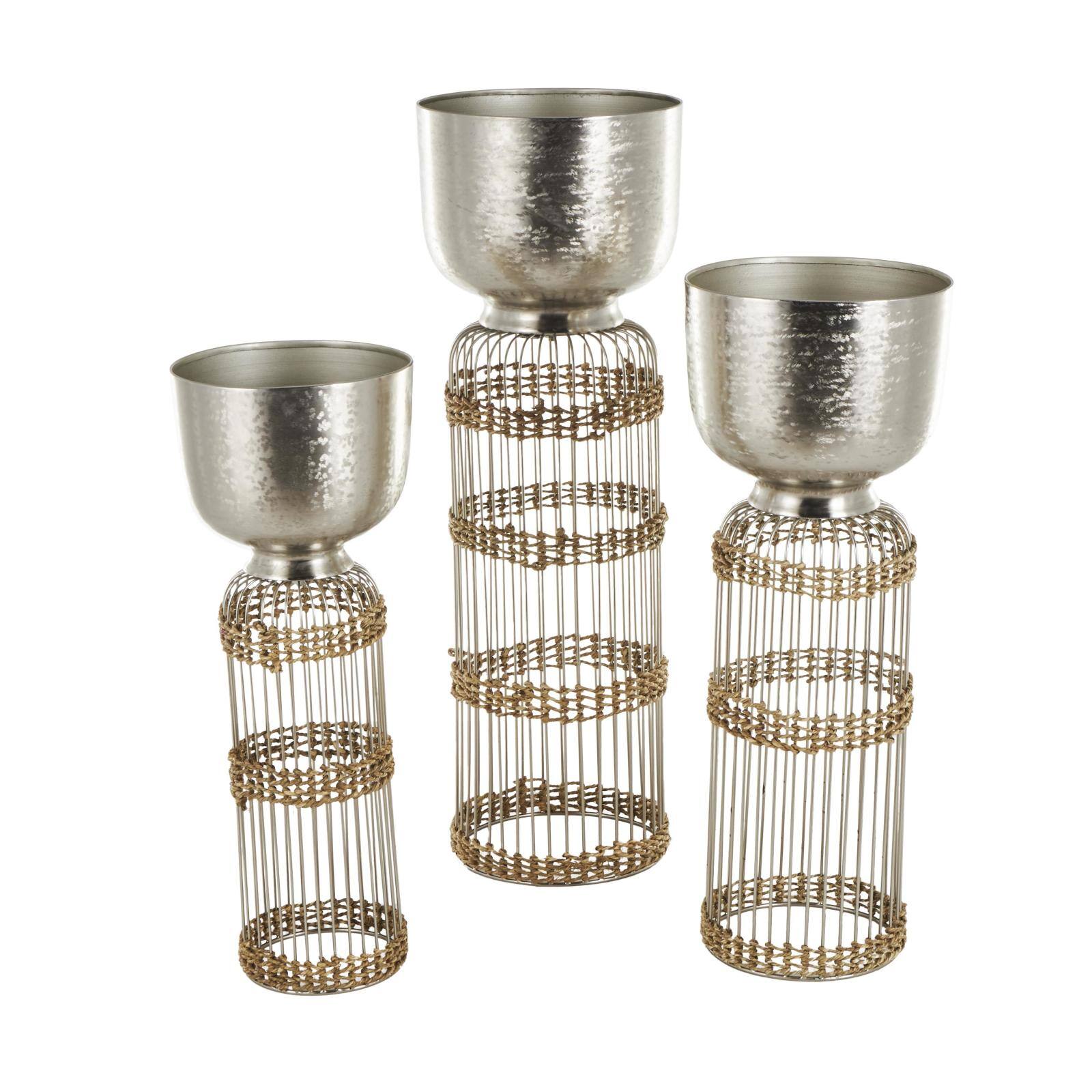 Silver Textured Rounded Dome Metal Planter Set