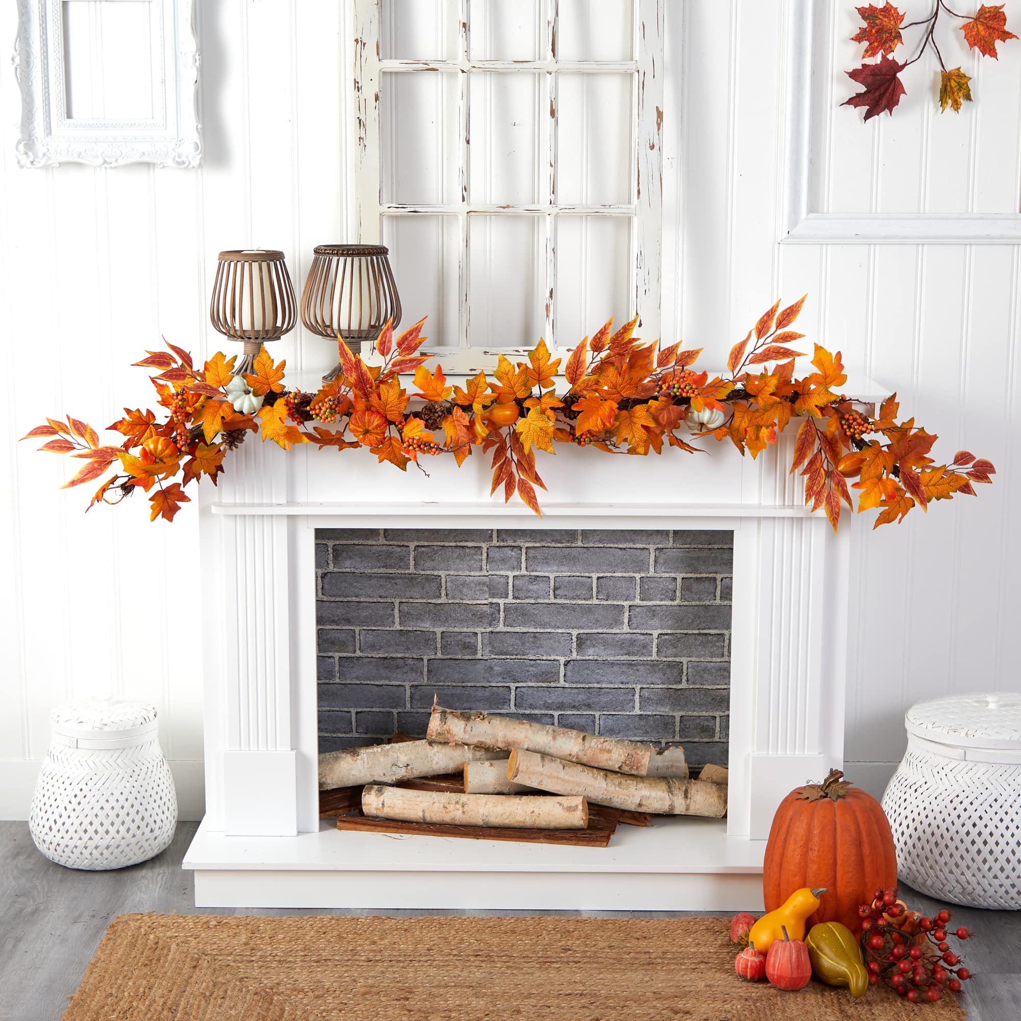 68" Maple Leaves, Pumpkins, Gourds, Berries & Pinecones Fall Garland